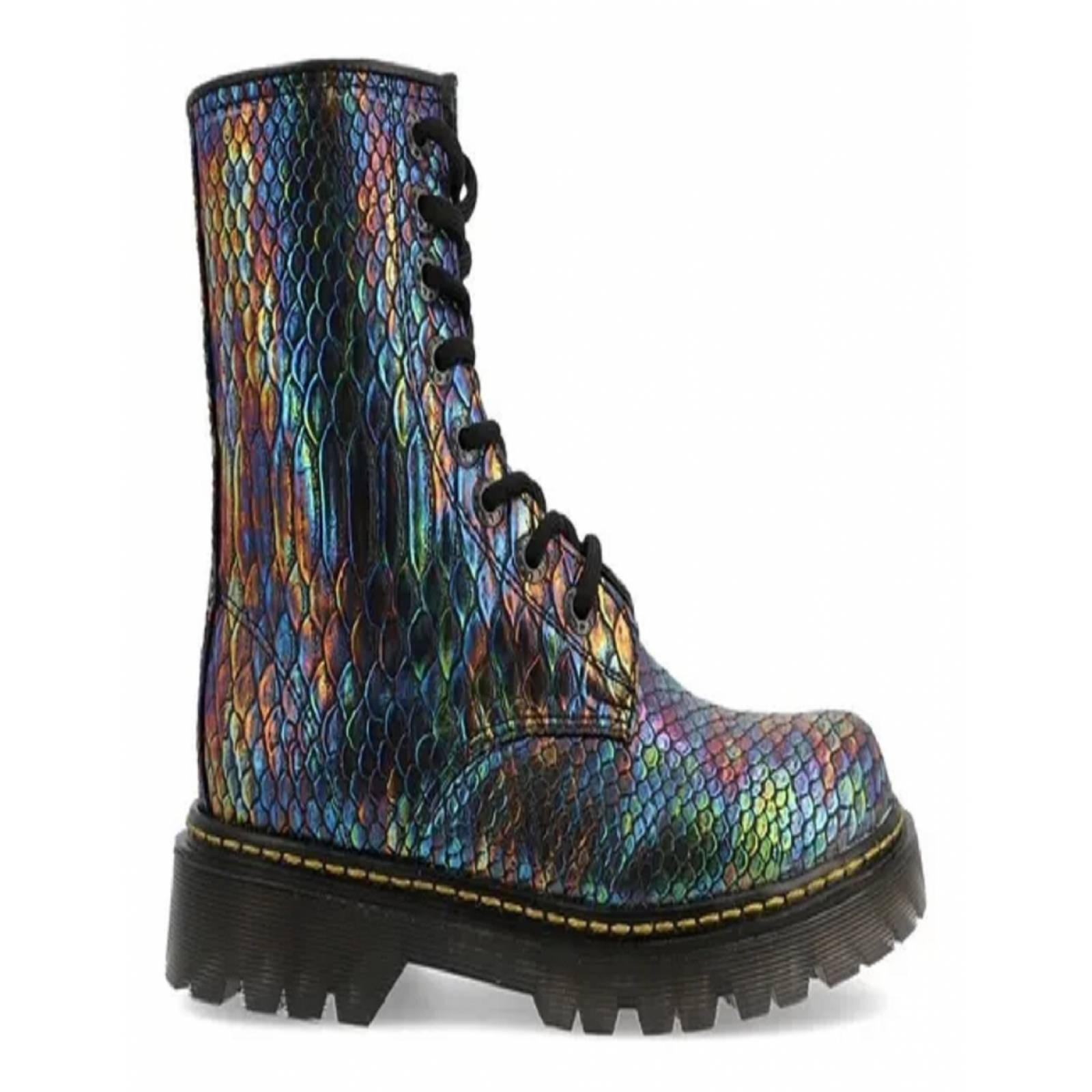 Botas Rockeras Mujer Piel Escama Serpiente Multicolor