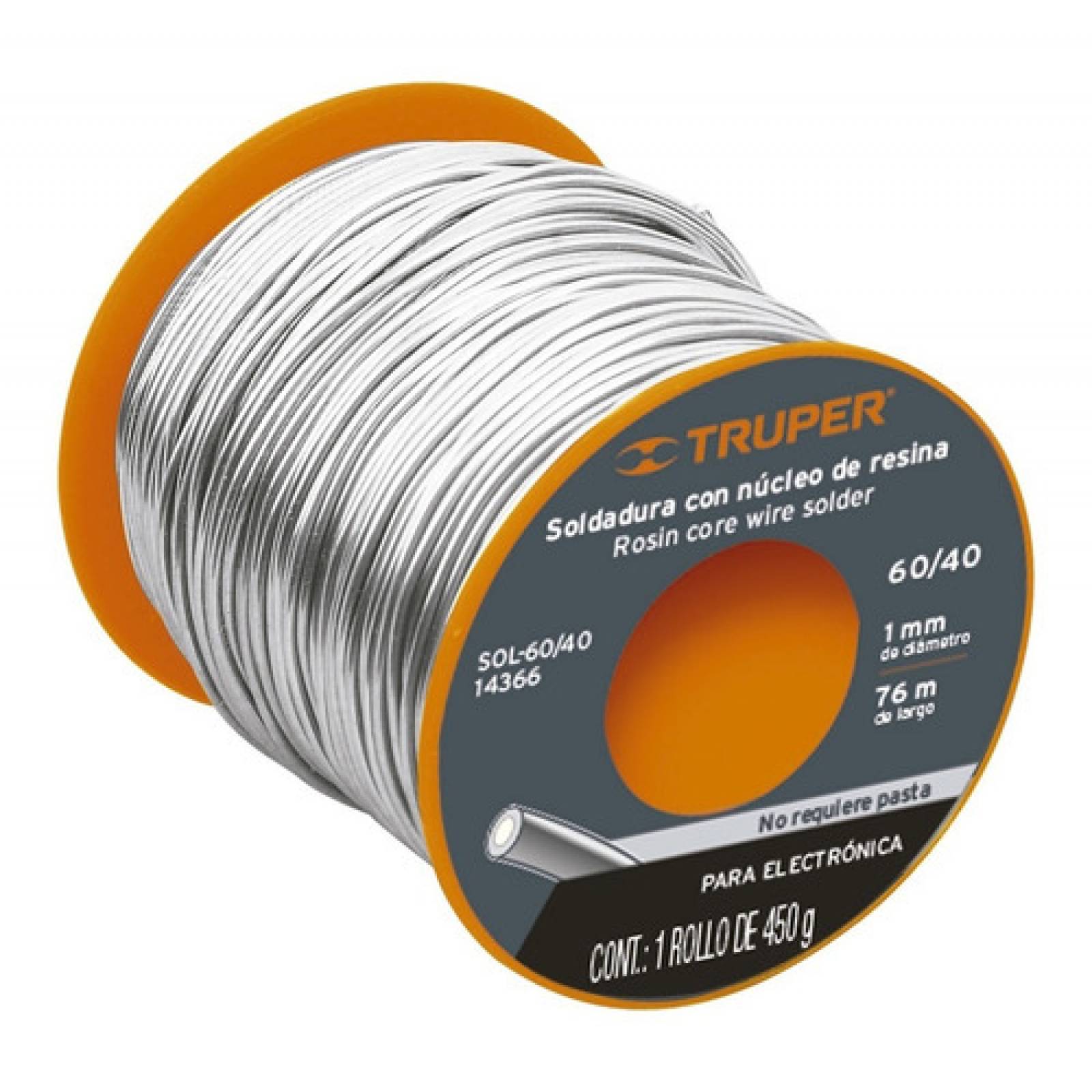 Soldadura con nucleo resina 60/40, para electronica, 450 g