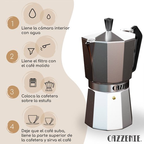 Cazzenie Cafetera Italiana de Aluminio de 300 ml para una Taza Cafetera  Espresso Individual para Cafe