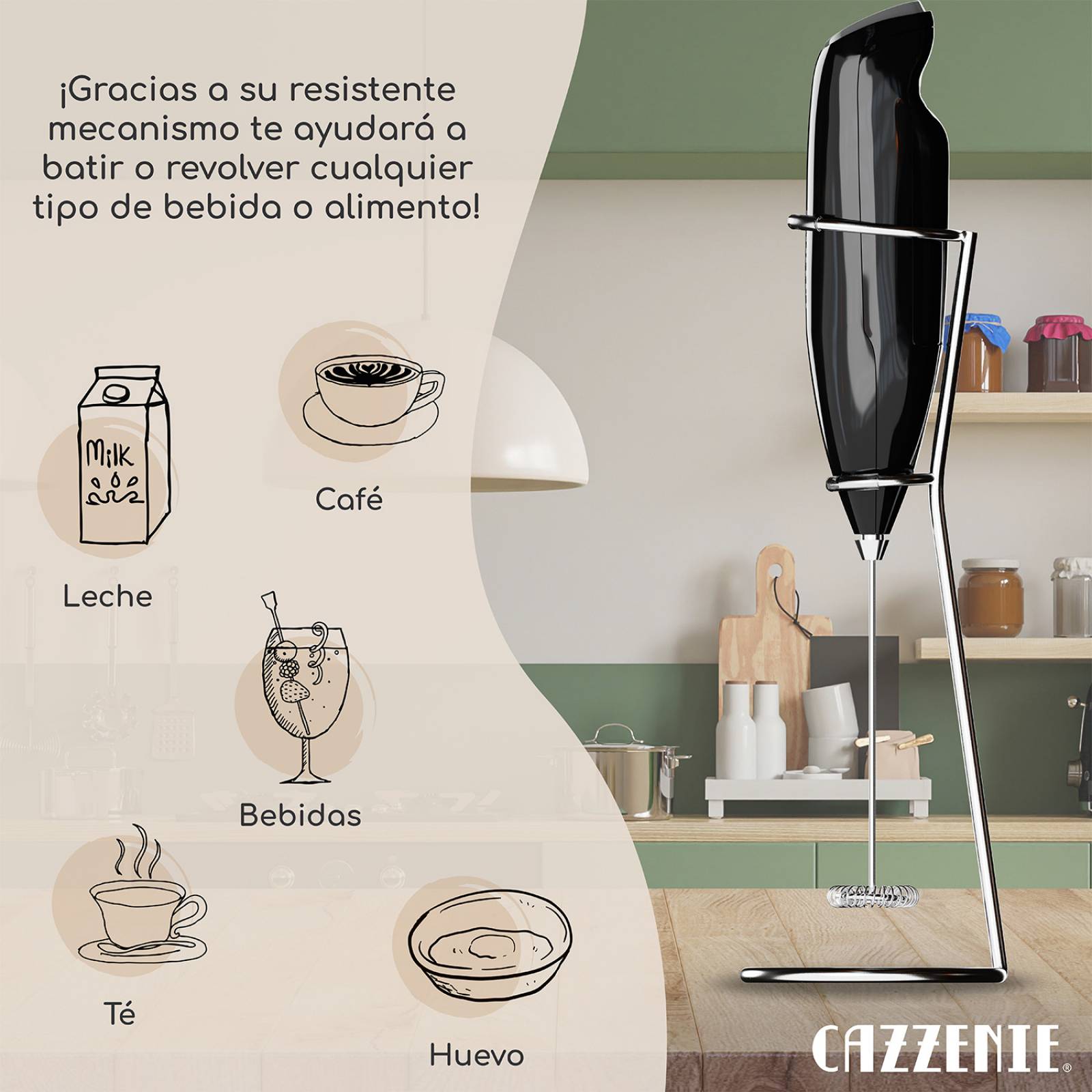Batidor Espumador Eléctrico Manual Ideal para Leche Huevo Café