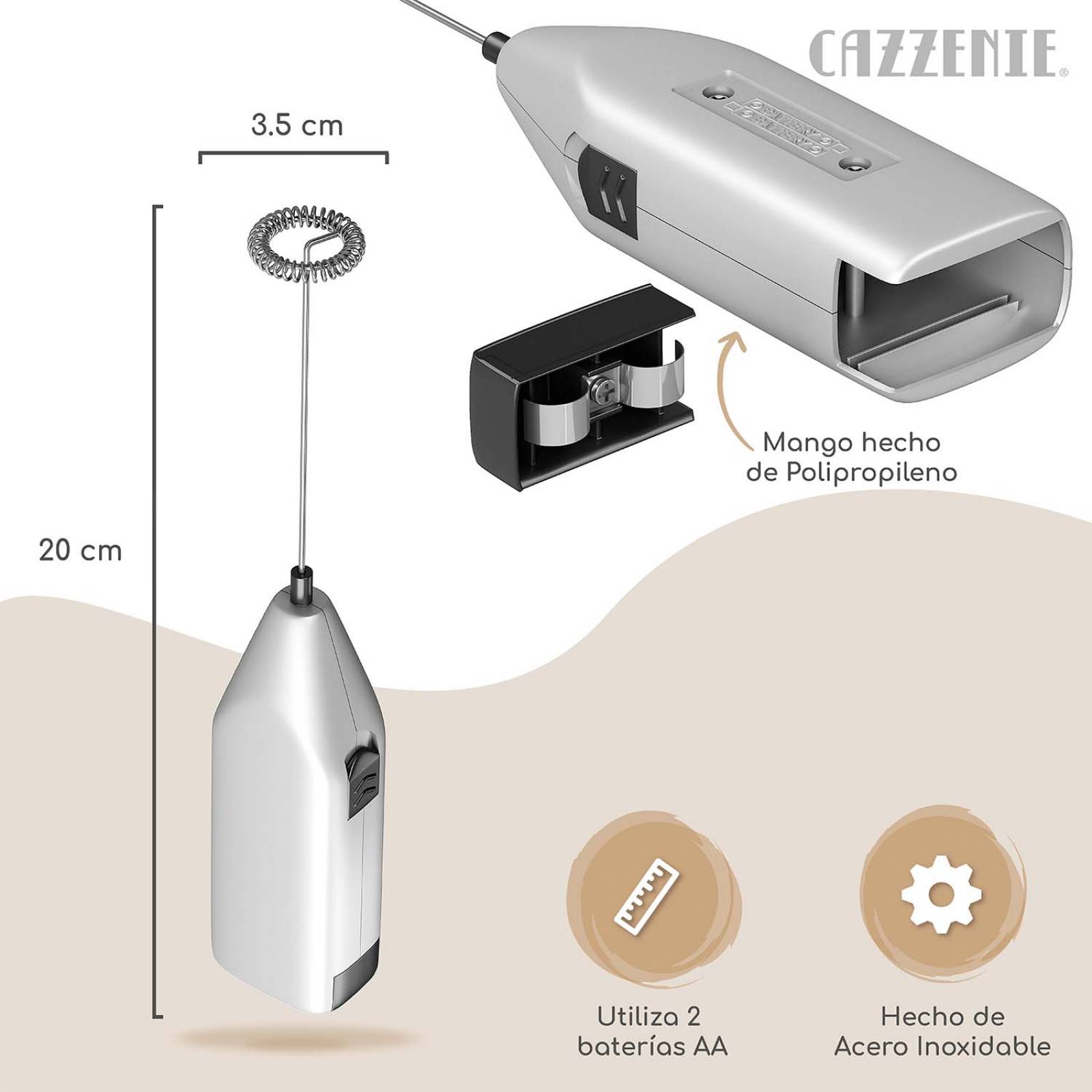 Cazzenie Espumador de Leche Eléctrico Batidor de Mano portatil para Café Cocteles y Bebidas Batidor de Huevo