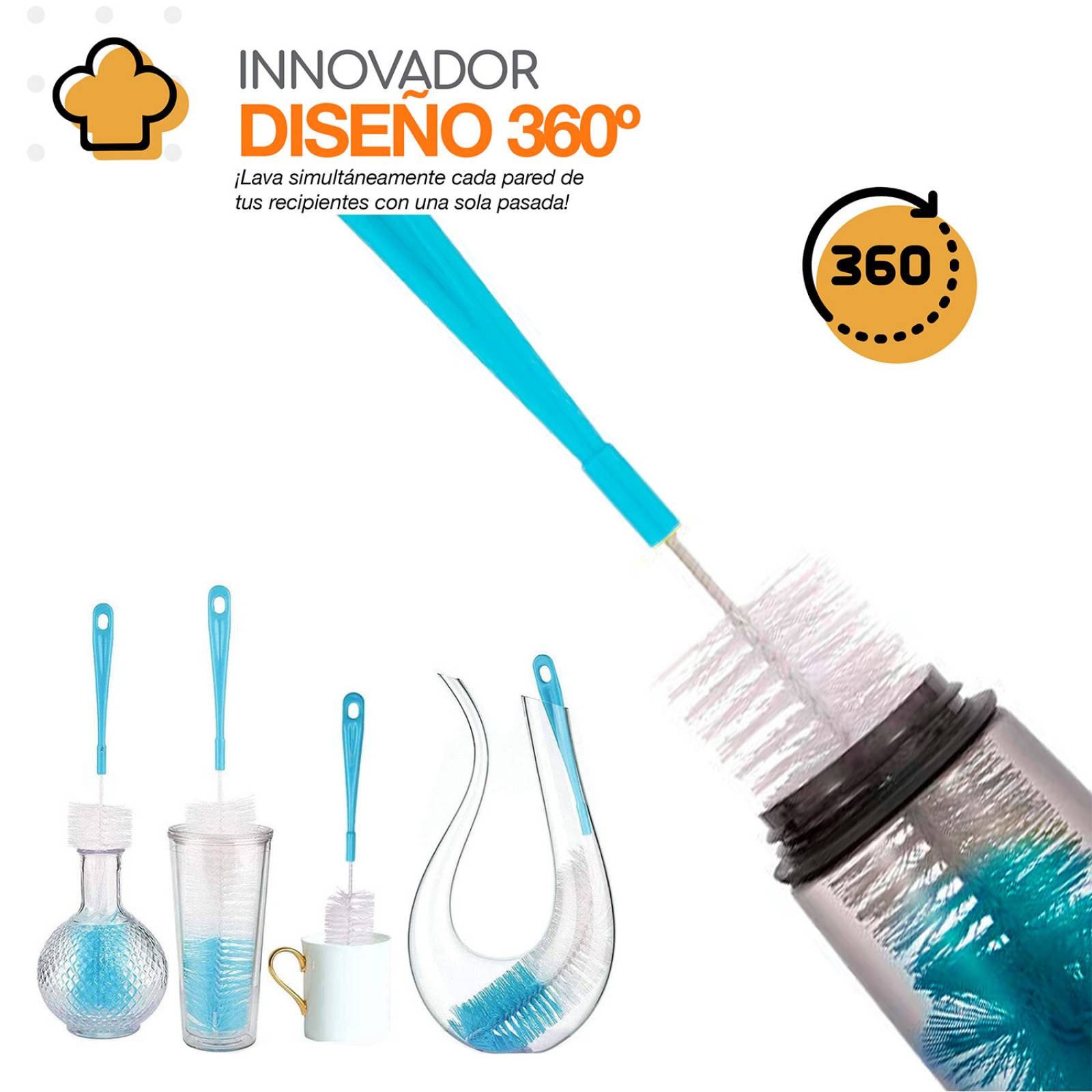 Bazzeff Set de 5 Cepillos de Limpieza para Lavar Botellas Termos Tarros o Biberones Bottles Brush Cleaner