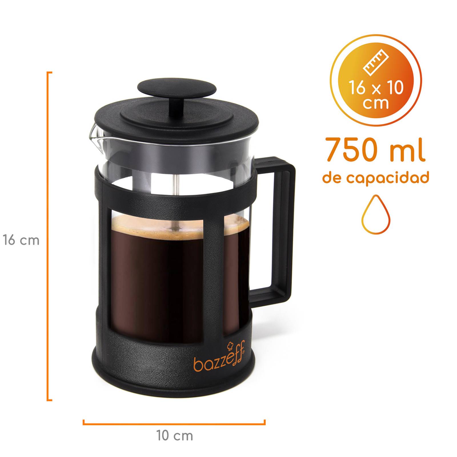 Bazzeff Prensa Francesa de Vidrio de 750 ml para Preparar Café o Té Cafetera Francesa Lefzo (2 Tazas)