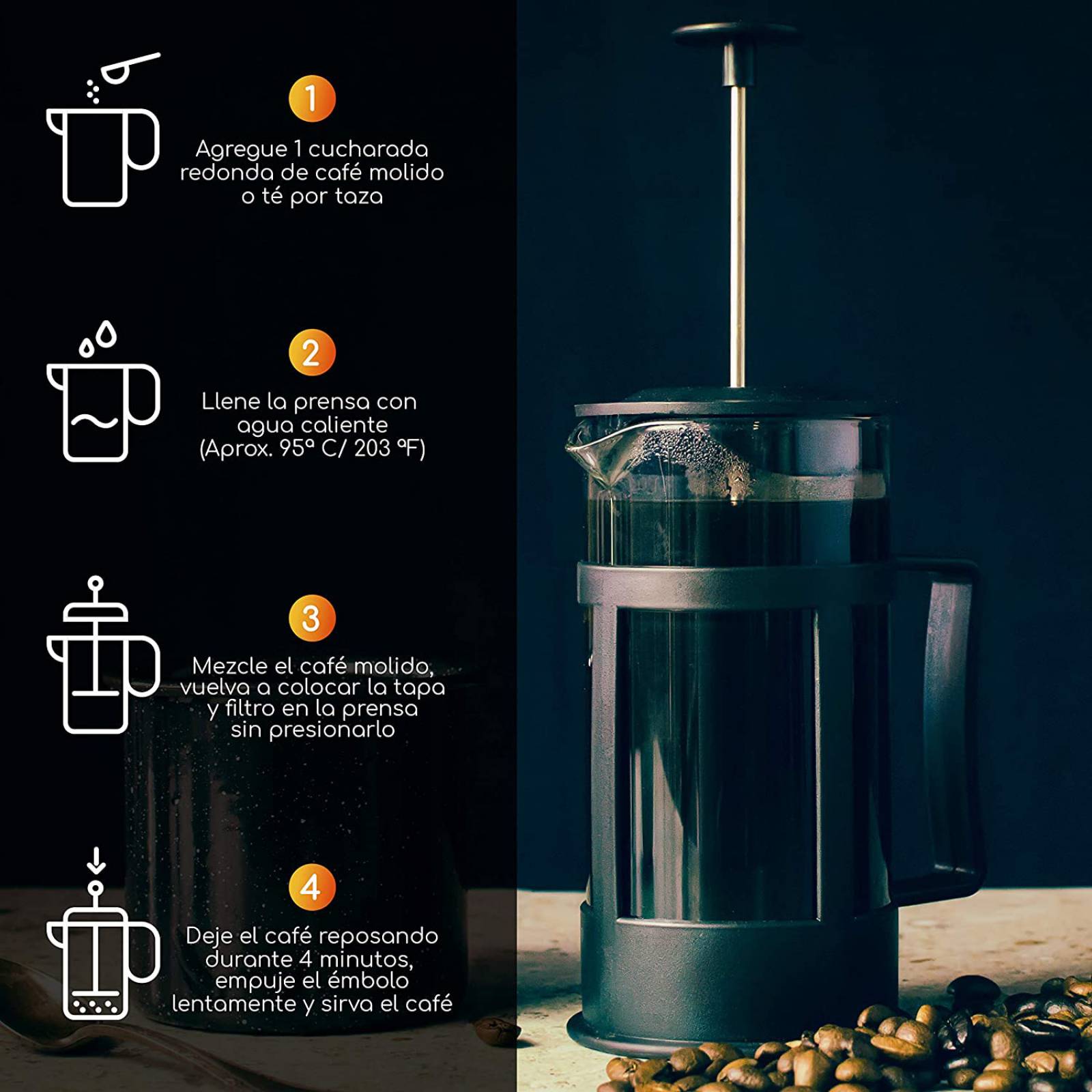 Bazzeff Prensa Francesa de Vidrio de 750 ml para Preparar Café o Té Cafetera Francesa Lefzo (2 Tazas)