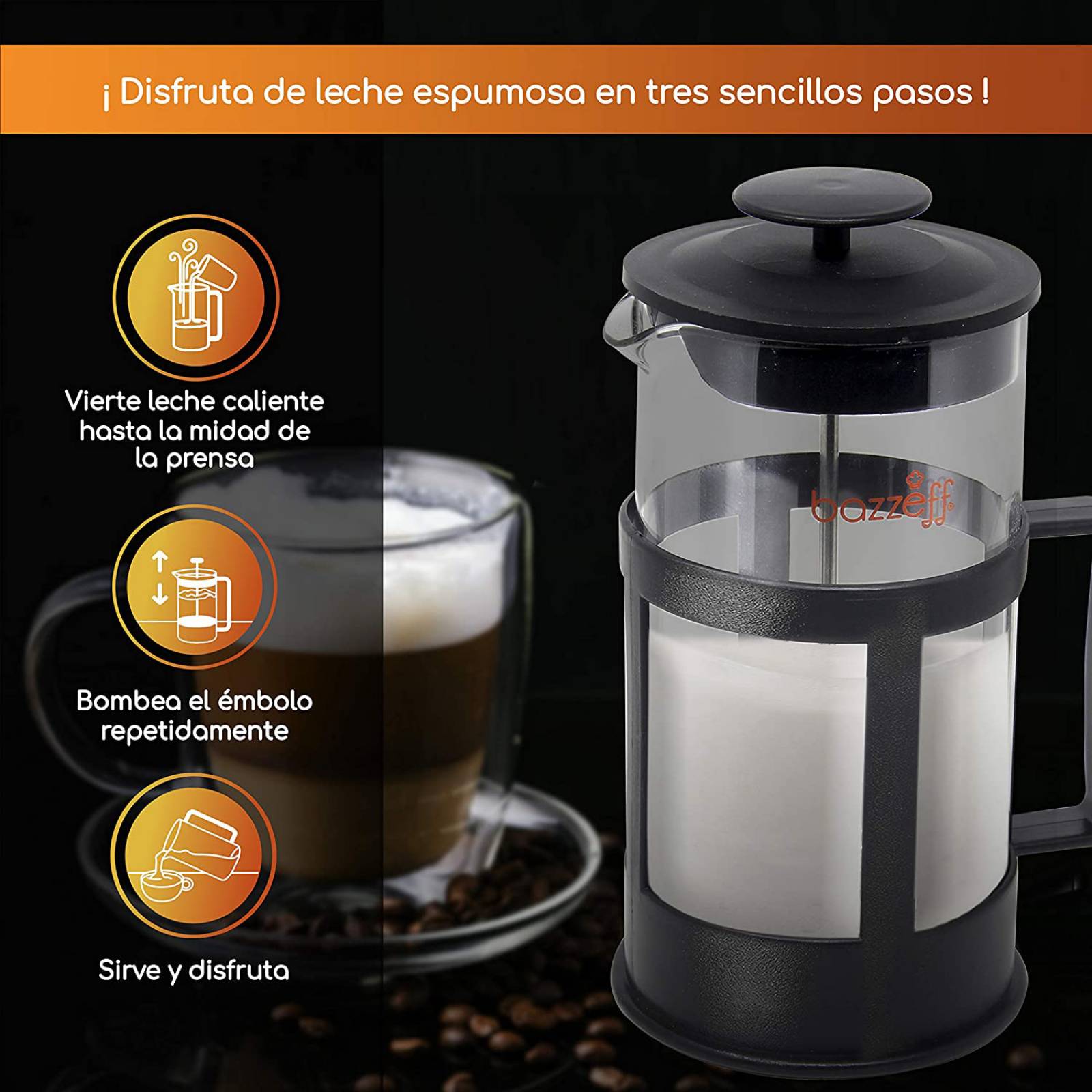 Bazzeff Prensa Francesa de Vidrio de 750 ml para Preparar Café o Té Cafetera Francesa Lefzo (2 Tazas)