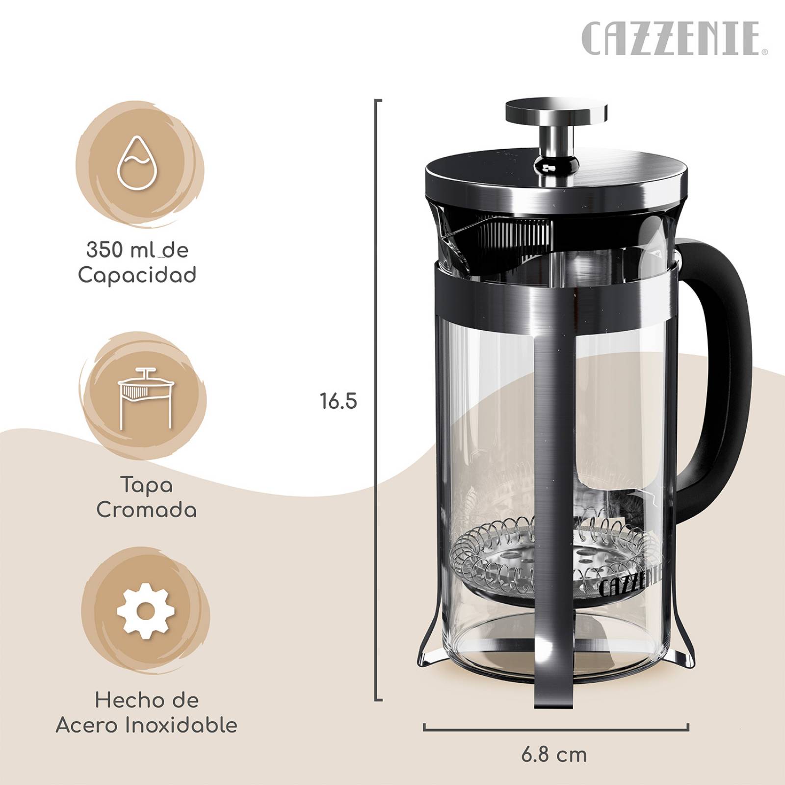 Cazzenie Prensa Francesa de Vidrio de 350 ml para Preparar Café o Té Cafetera Francesa Bristol (1 Taza)