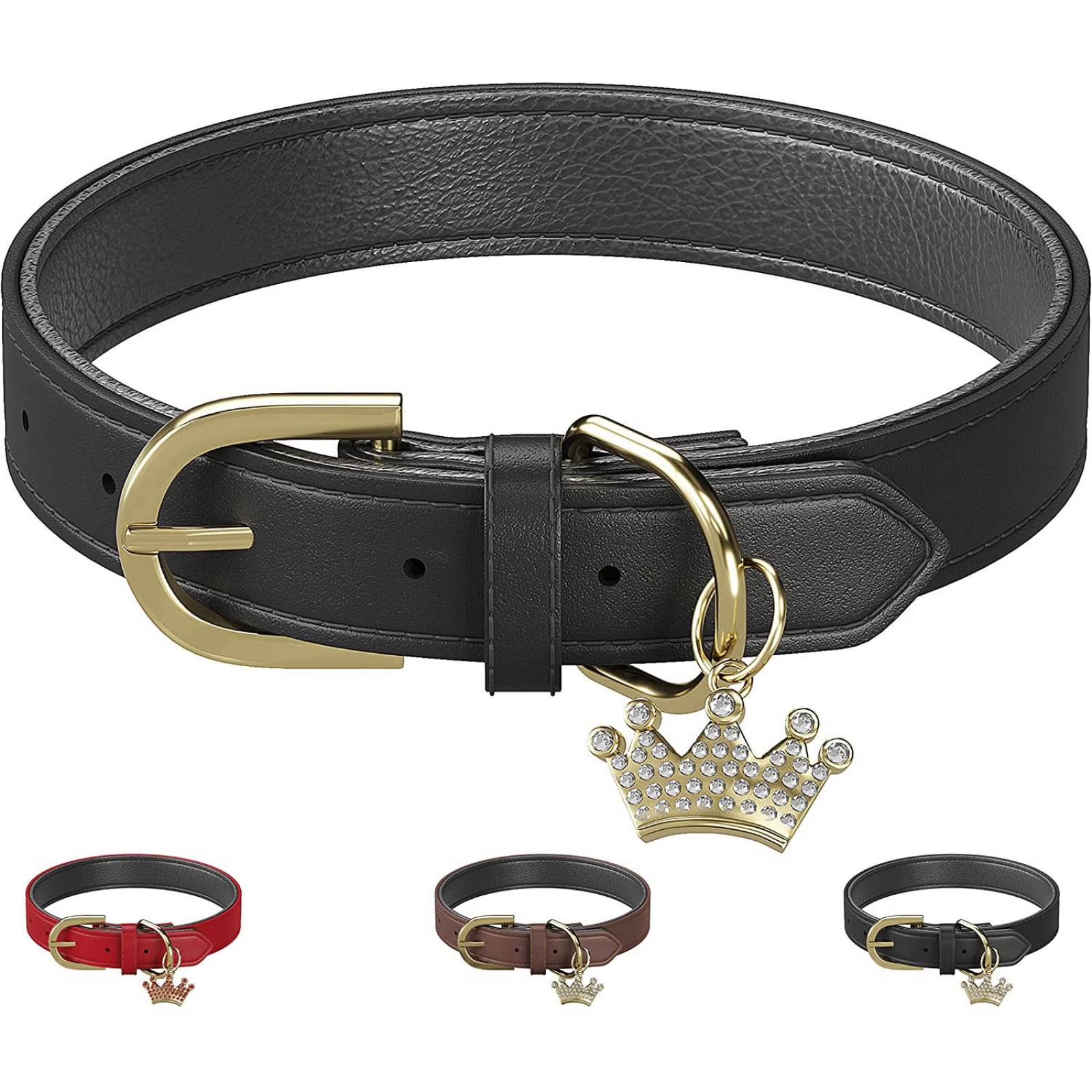 Mascretta Collar para Perro o Gato de Piel Ajustable con Corona