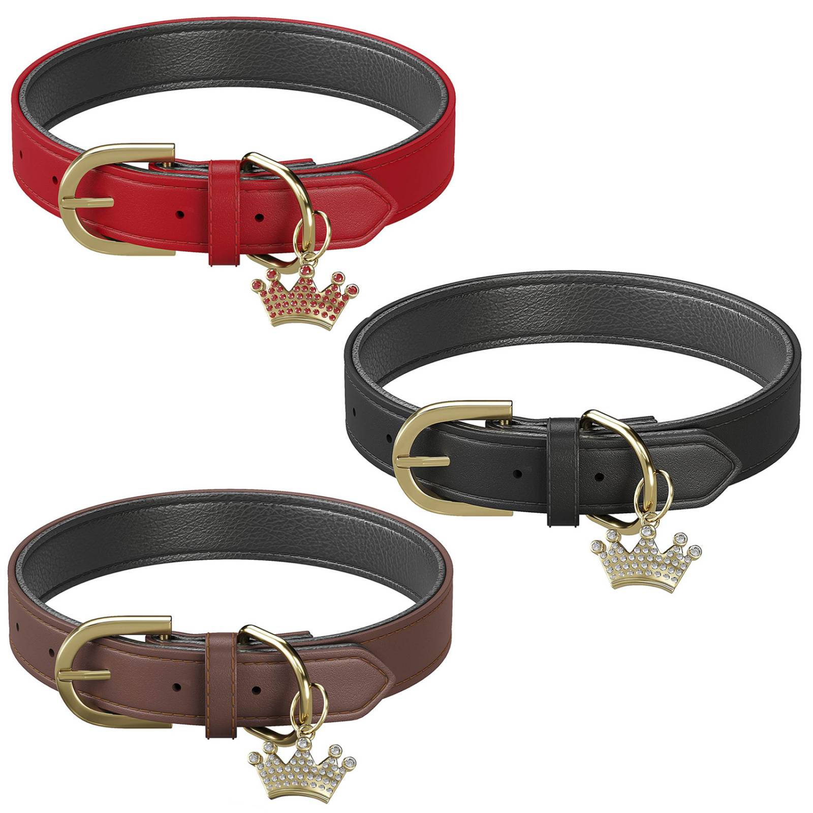 Mascretta Collar para Perro o Gato de Piel Ajustable con Corona