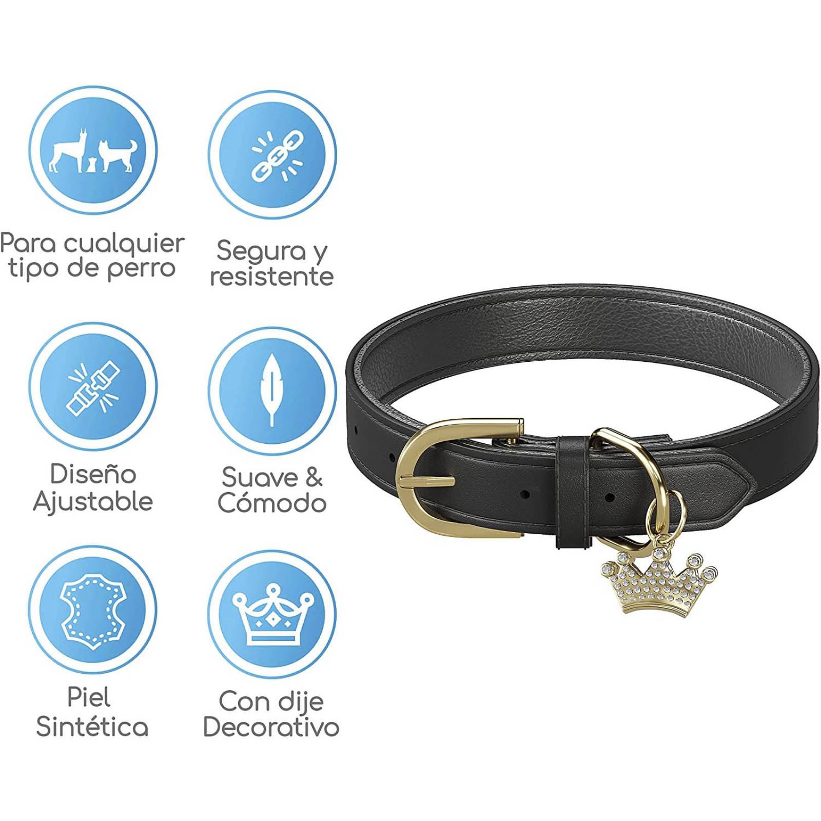 Mascretta Collar para Perro o Gato de Piel Ajustable con Corona