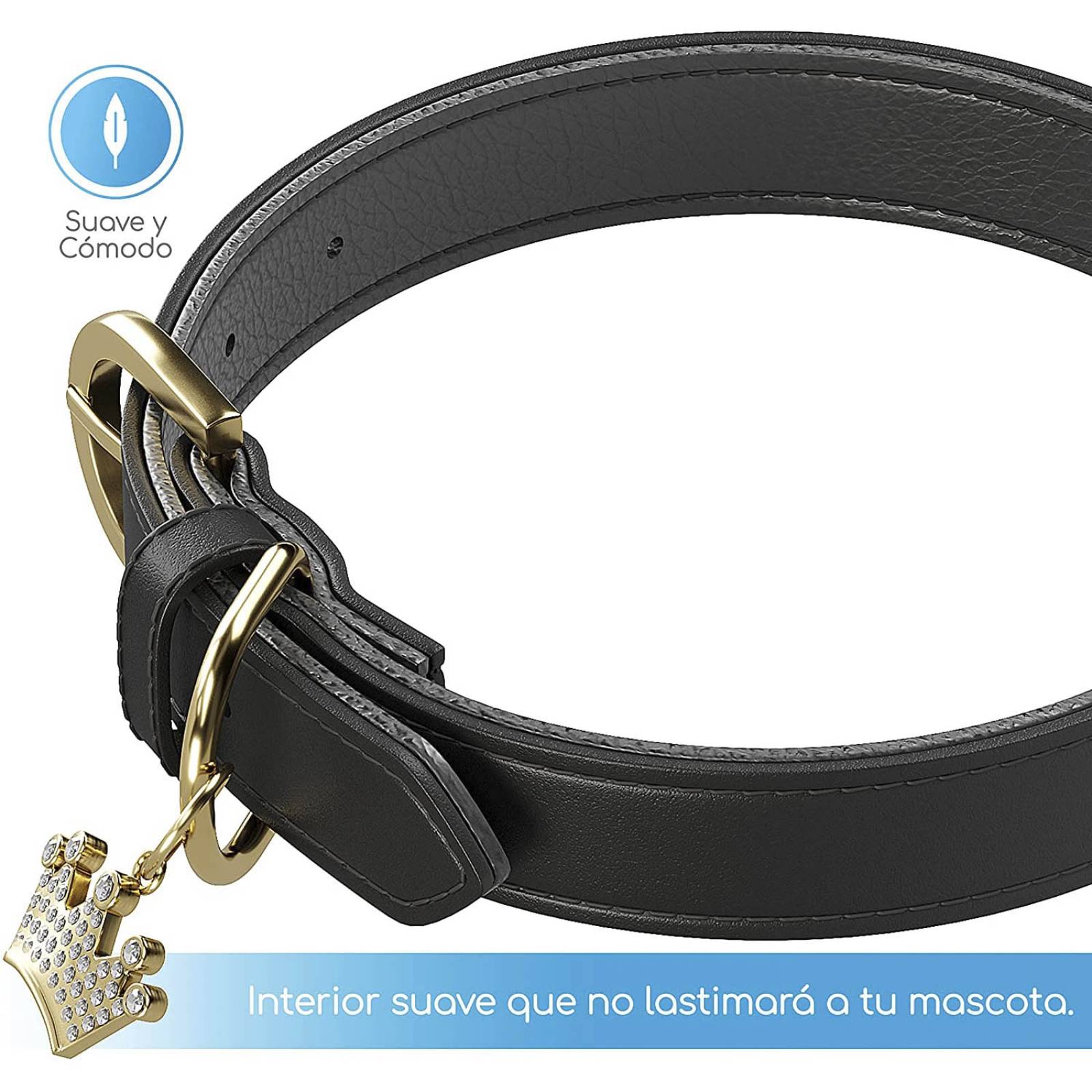 Mascretta Collar para Perro o Gato de Piel Ajustable con Corona