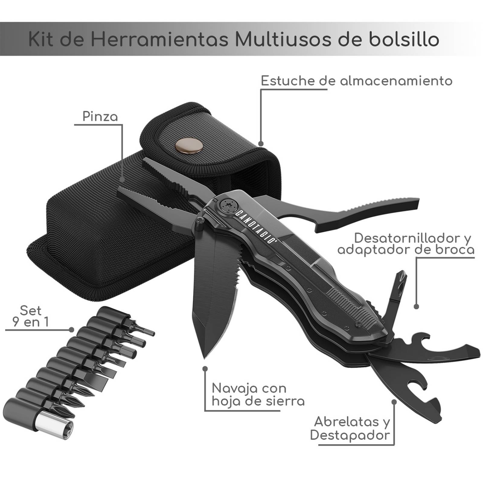 Canotagio Multi Herramienta 16 en 1 Con Pinzas Navaja Táctica y Más