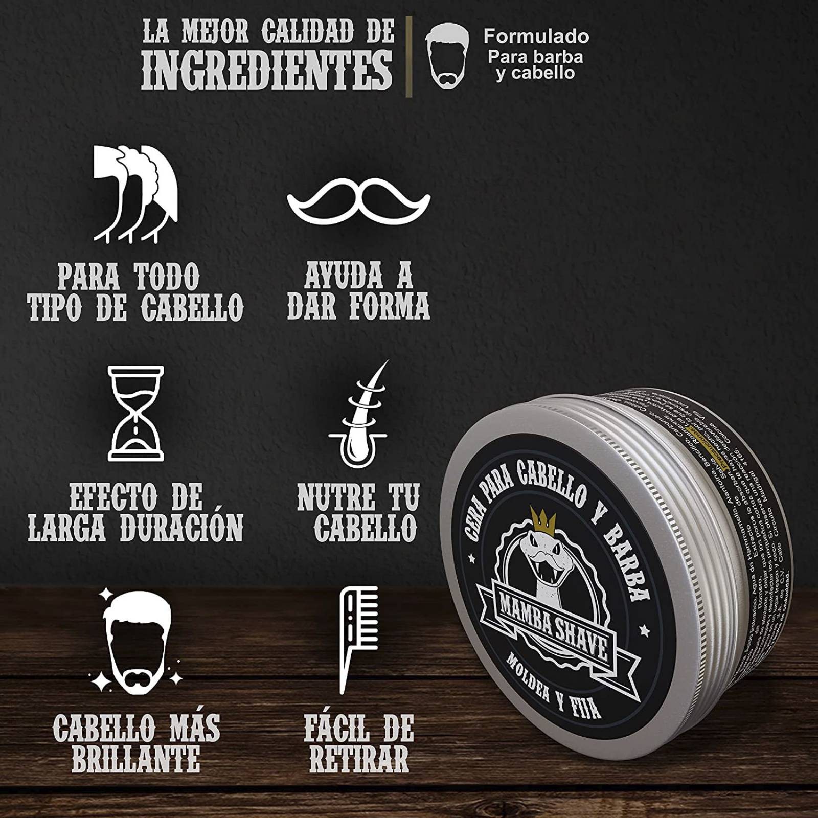 Mamba Shave Cera para Barba Cabello y Bigote Gel para Hombre