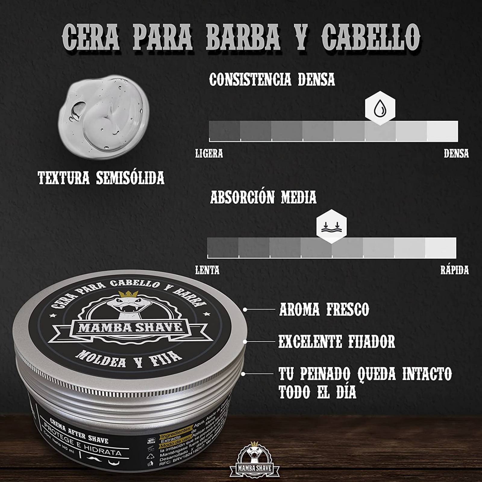 Mamba Shave Cera para Barba Cabello y Bigote Gel para Hombre
