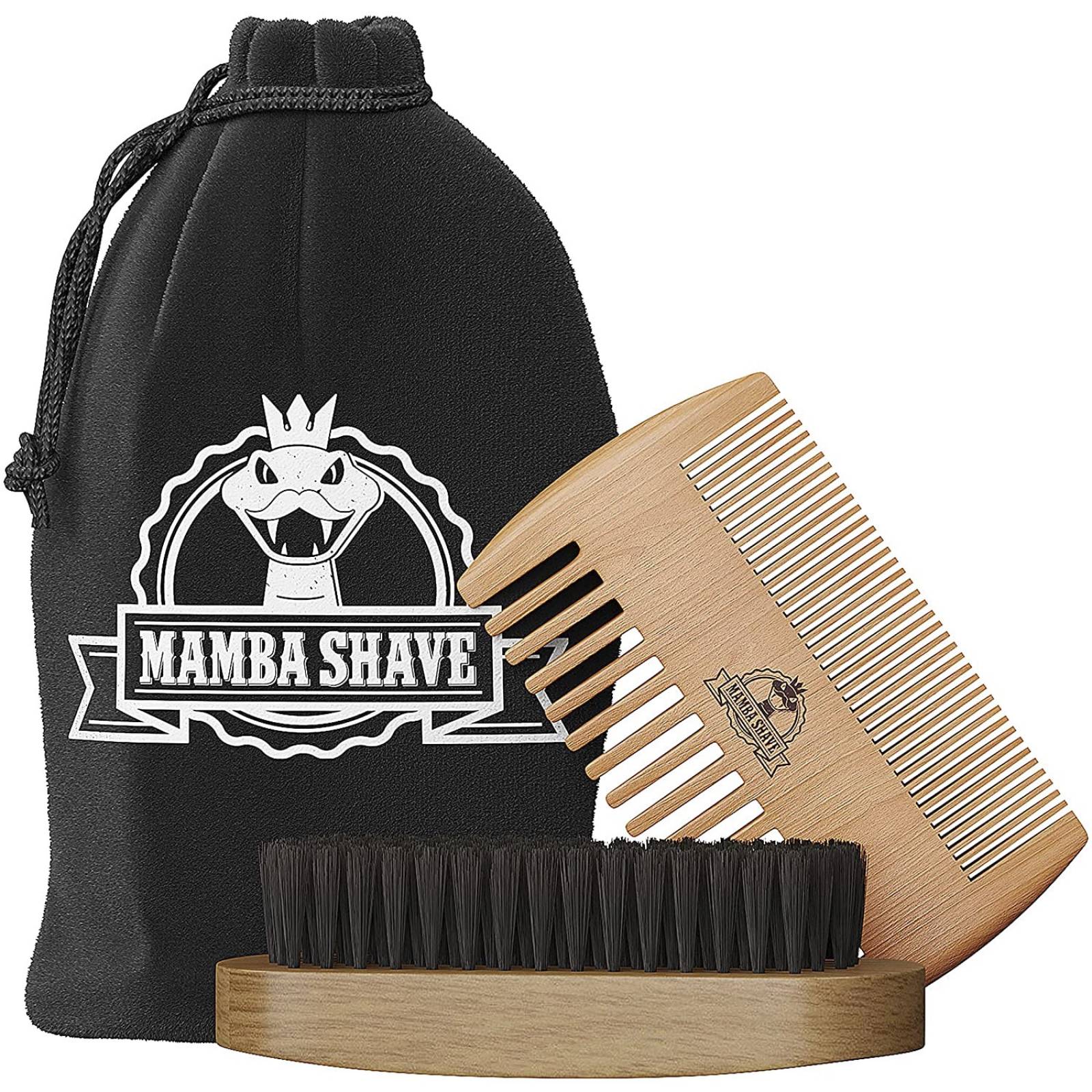 Mamba Shave Kit de Cepillo y Peine para Barba o Bigote de Madera 