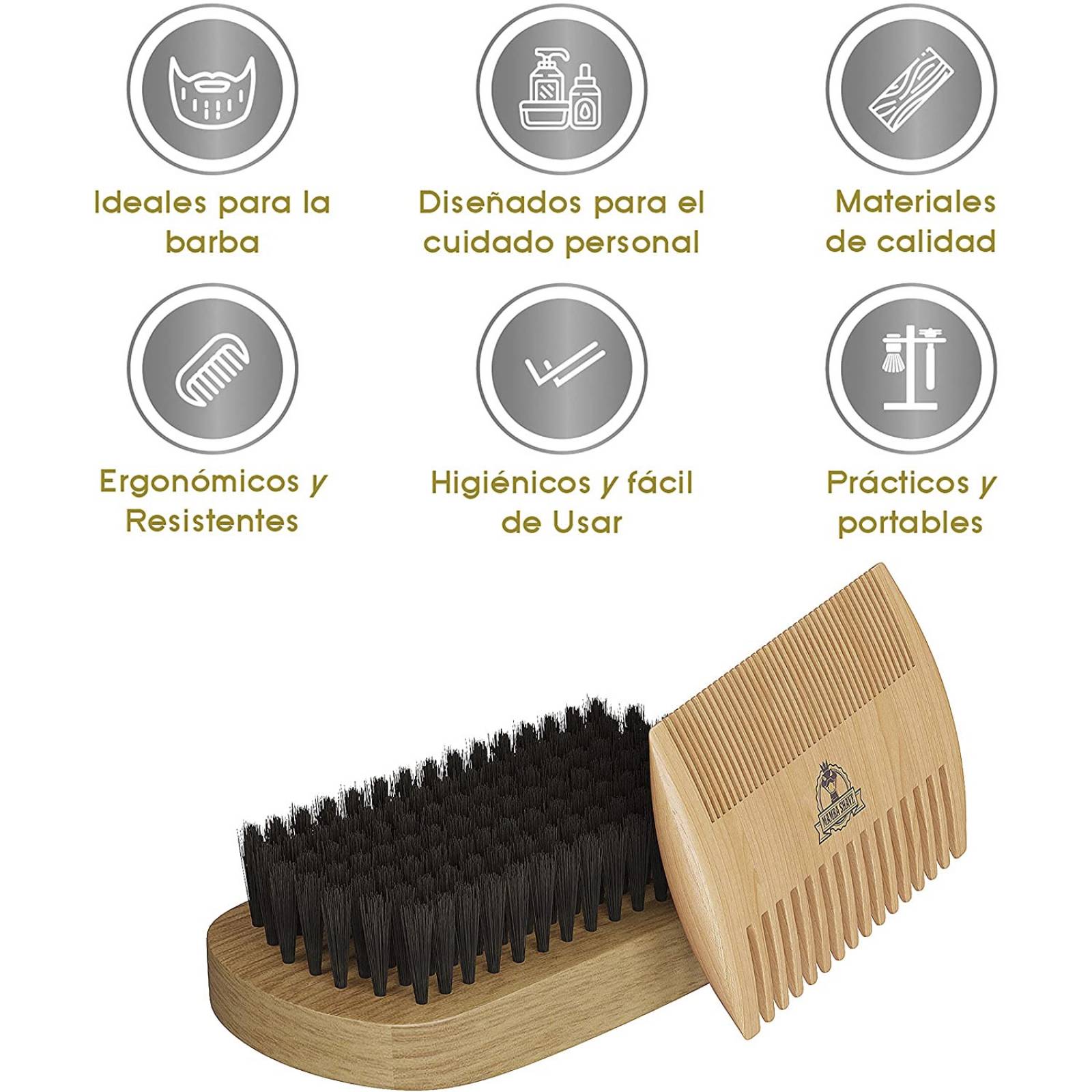Mamba Shave Kit de Cepillo y Peine para Barba o Bigote de Madera 