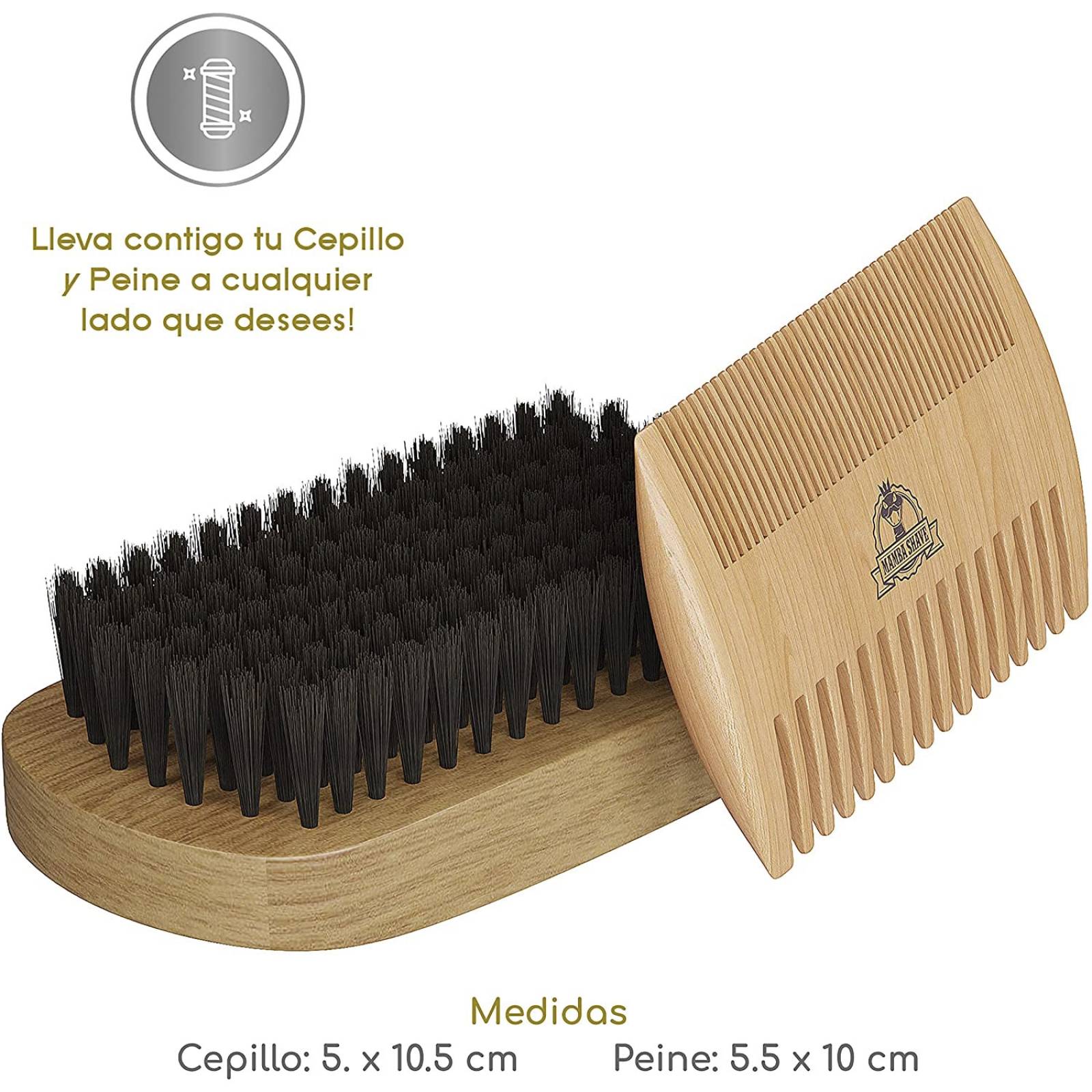 Mamba Shave Kit de Cepillo y Peine para Barba o Bigote de Madera 