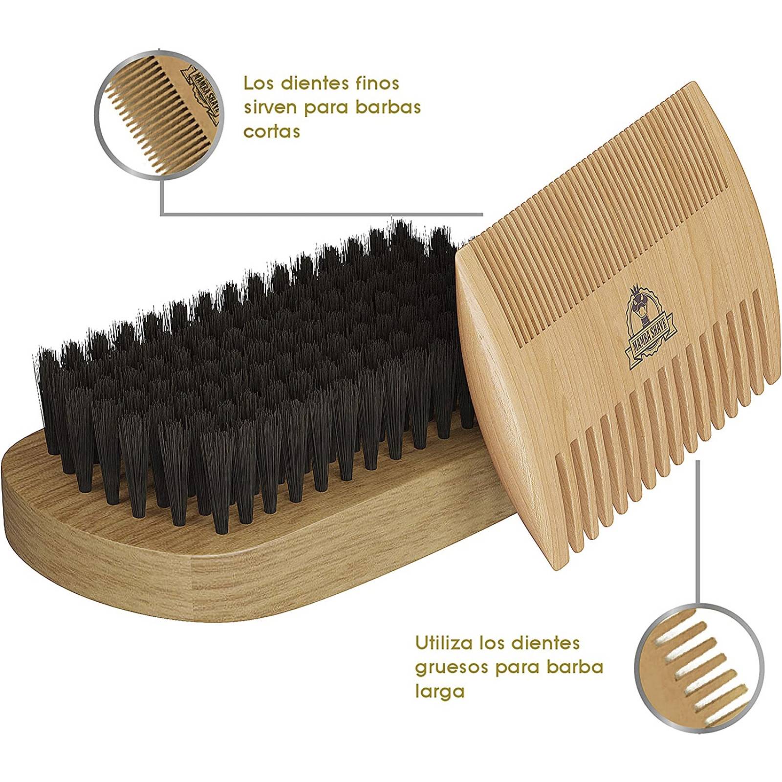 Mamba Shave Kit de Cepillo y Peine para Barba o Bigote de Madera 