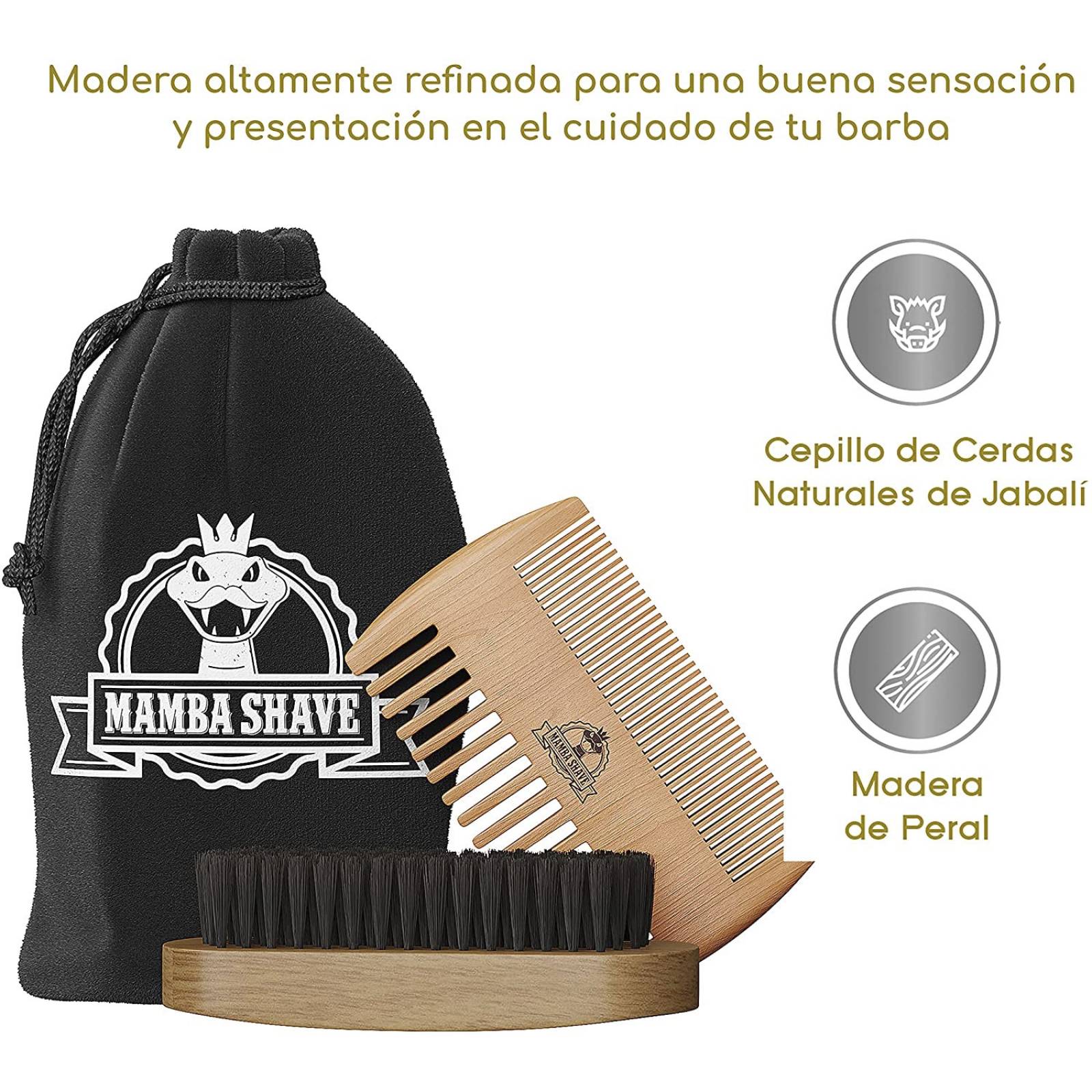 Mamba Shave Kit de Cepillo y Peine para Barba o Bigote de Madera 