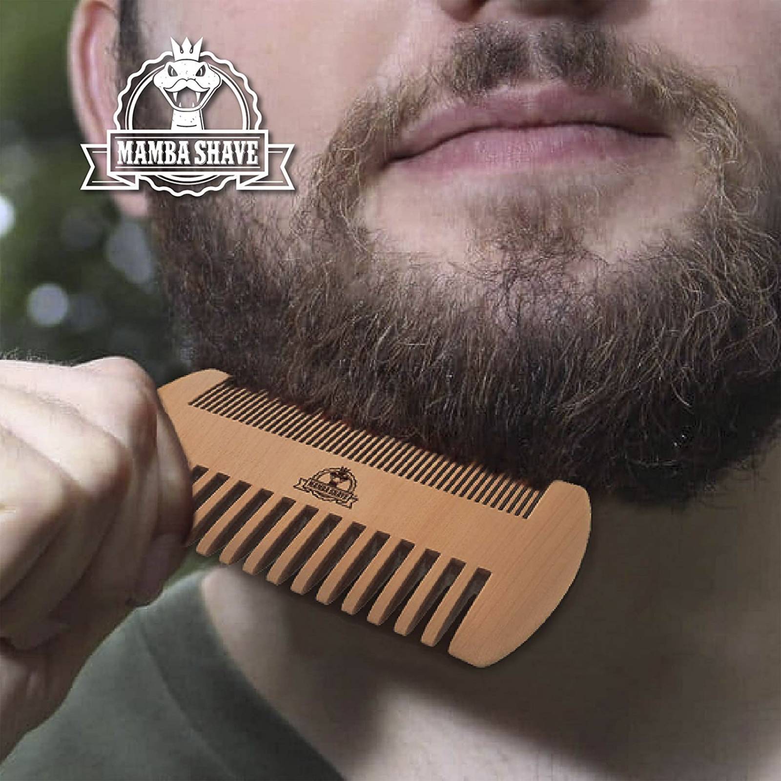 Mamba Shave Kit de Cepillo y Peine para Barba o Bigote de Madera 