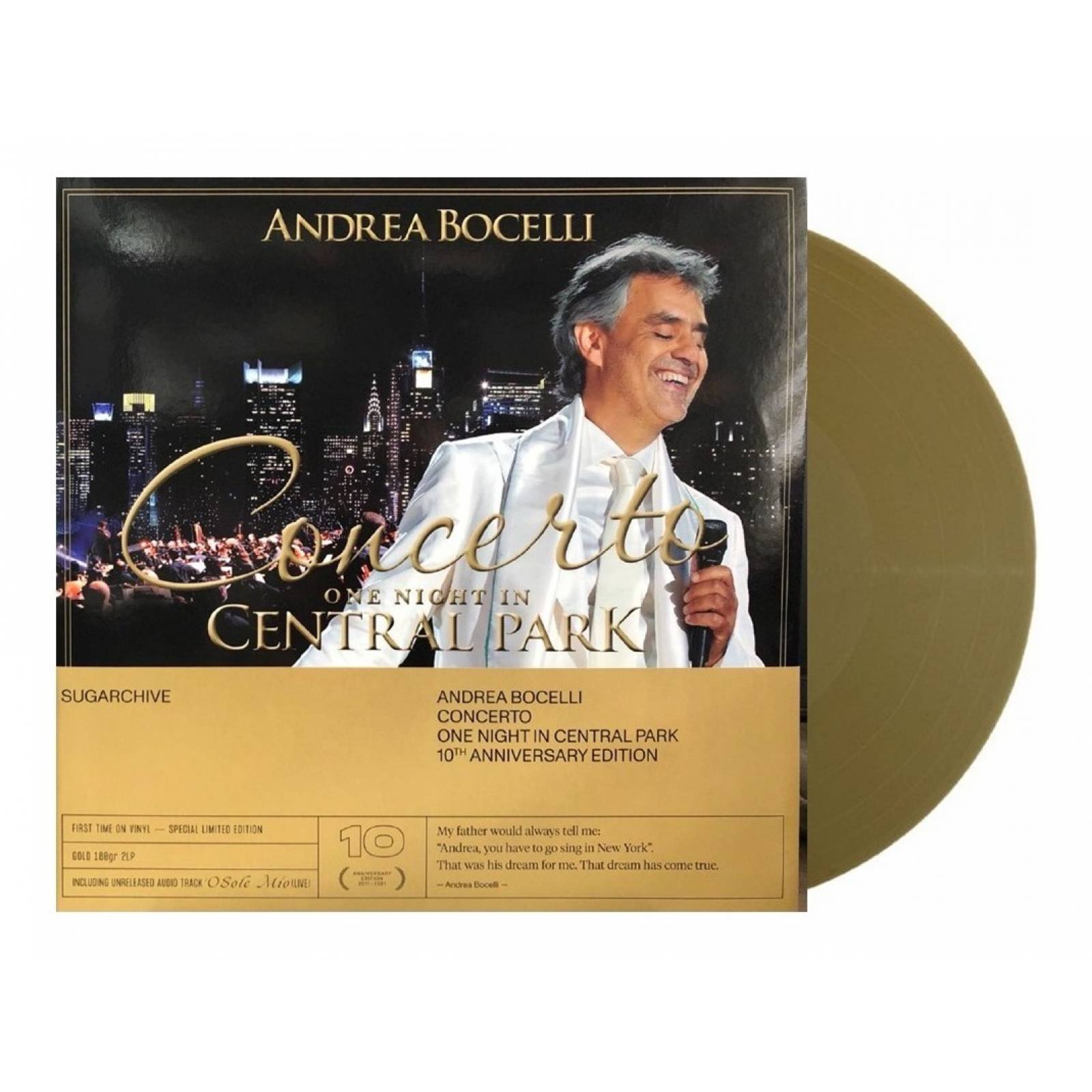 Andrea Bocelli One Night Central Park - 2 Lp Vinyl / Dorado