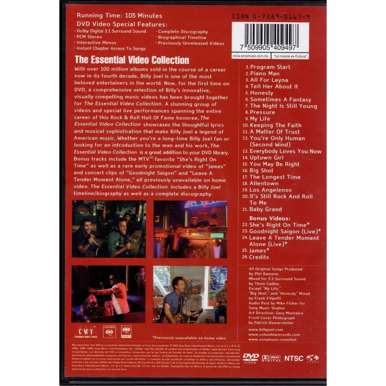Billy Joel The Essential Video Collection Concierto Dvd.