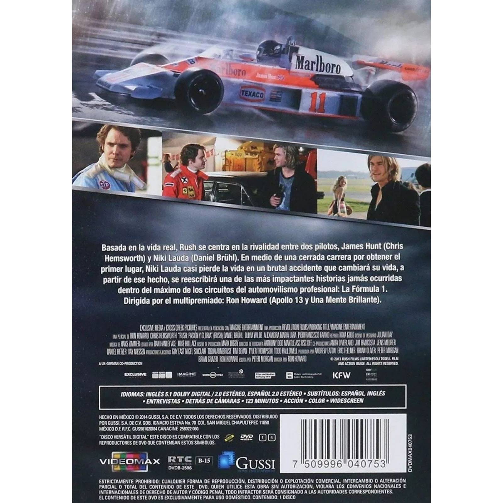 Rush Pasion Y Gloria Chris Hemsworth Pelicula Original Dvd