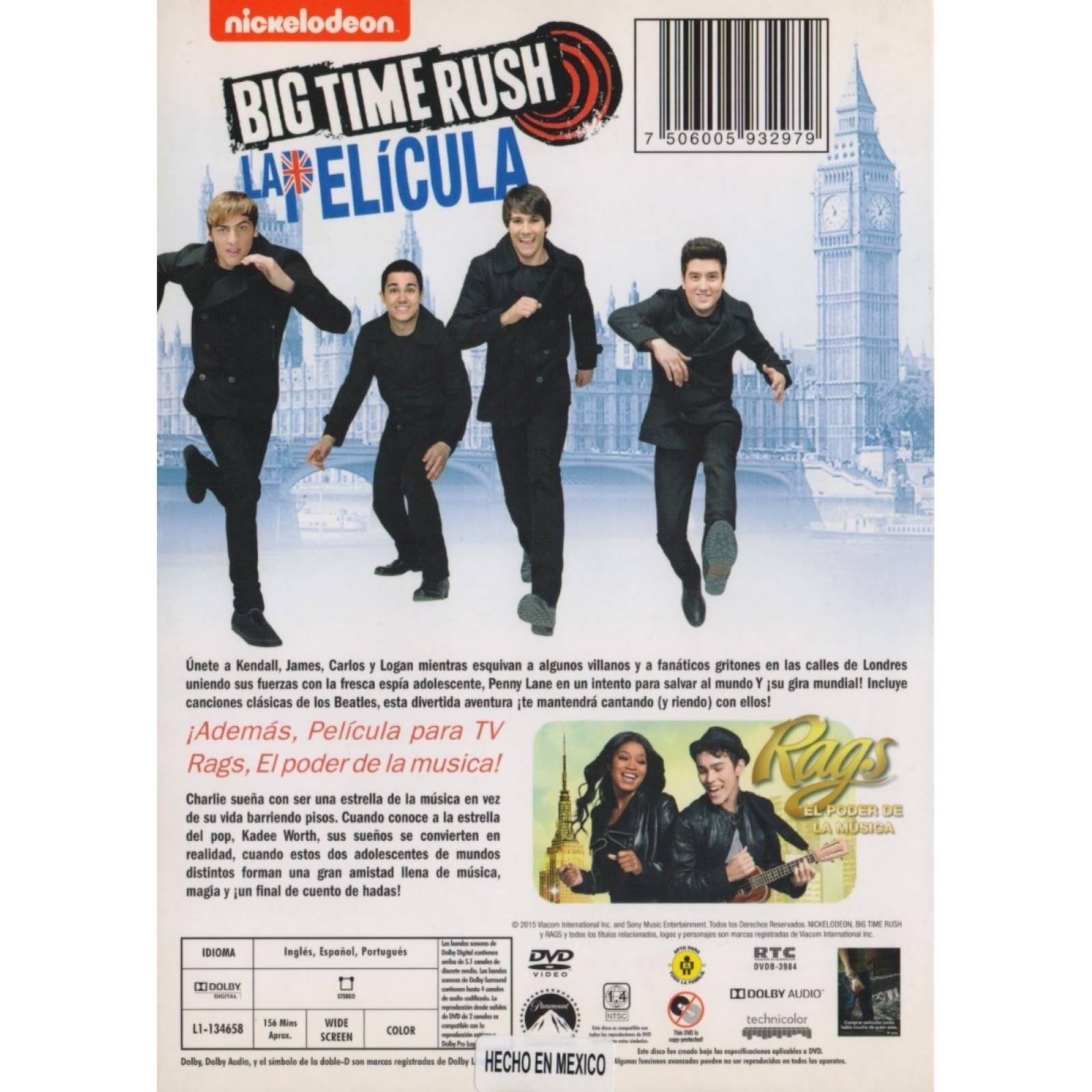 Big Time Rush La Pelicula + Rags El Poder De La Musica Dvd