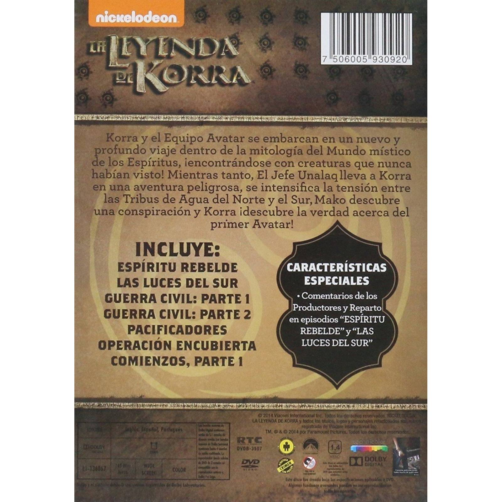 La Leyenda De Korra Libro 2 Dos Espiritus Volumen 1 Uno Dvd