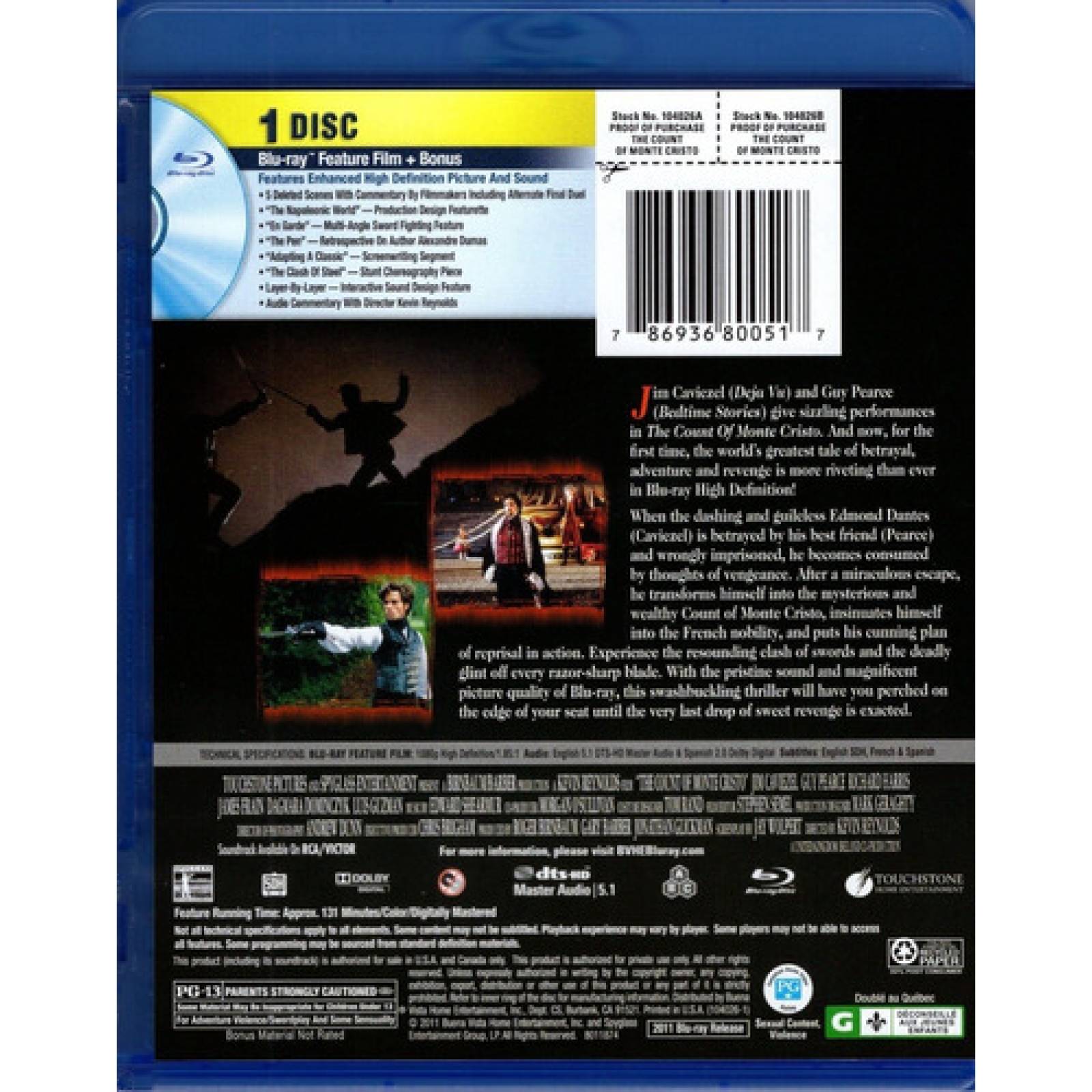 El Conde De Montecristo 2002 Jim Caviezel Pelicula Blu-ray