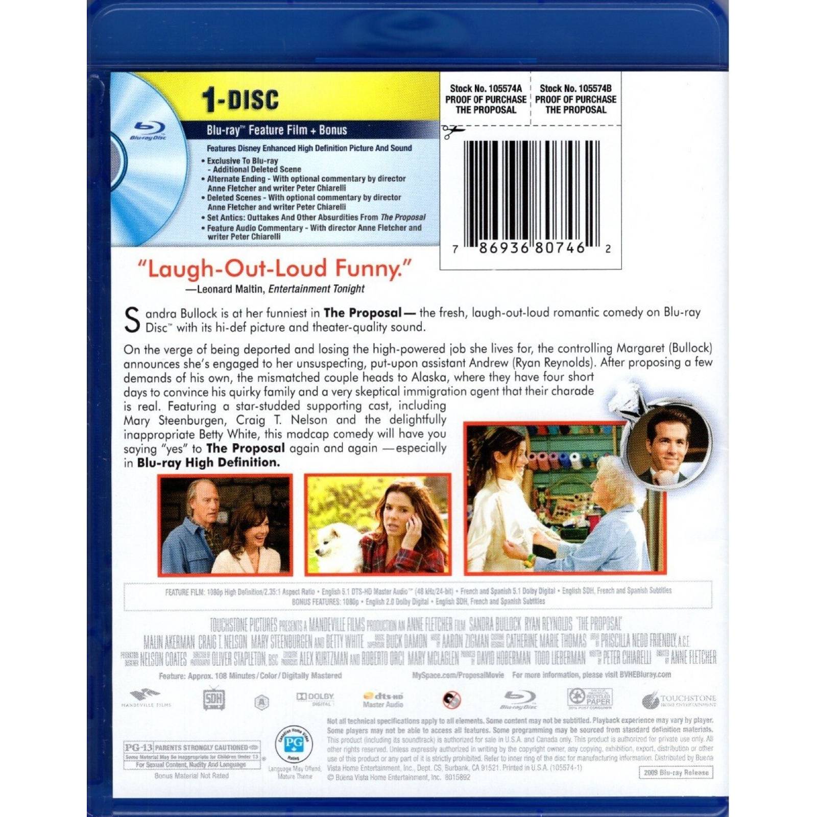 La Propuesta Sandra Bullock Ryan Reynolds Pelicula Blu-ray