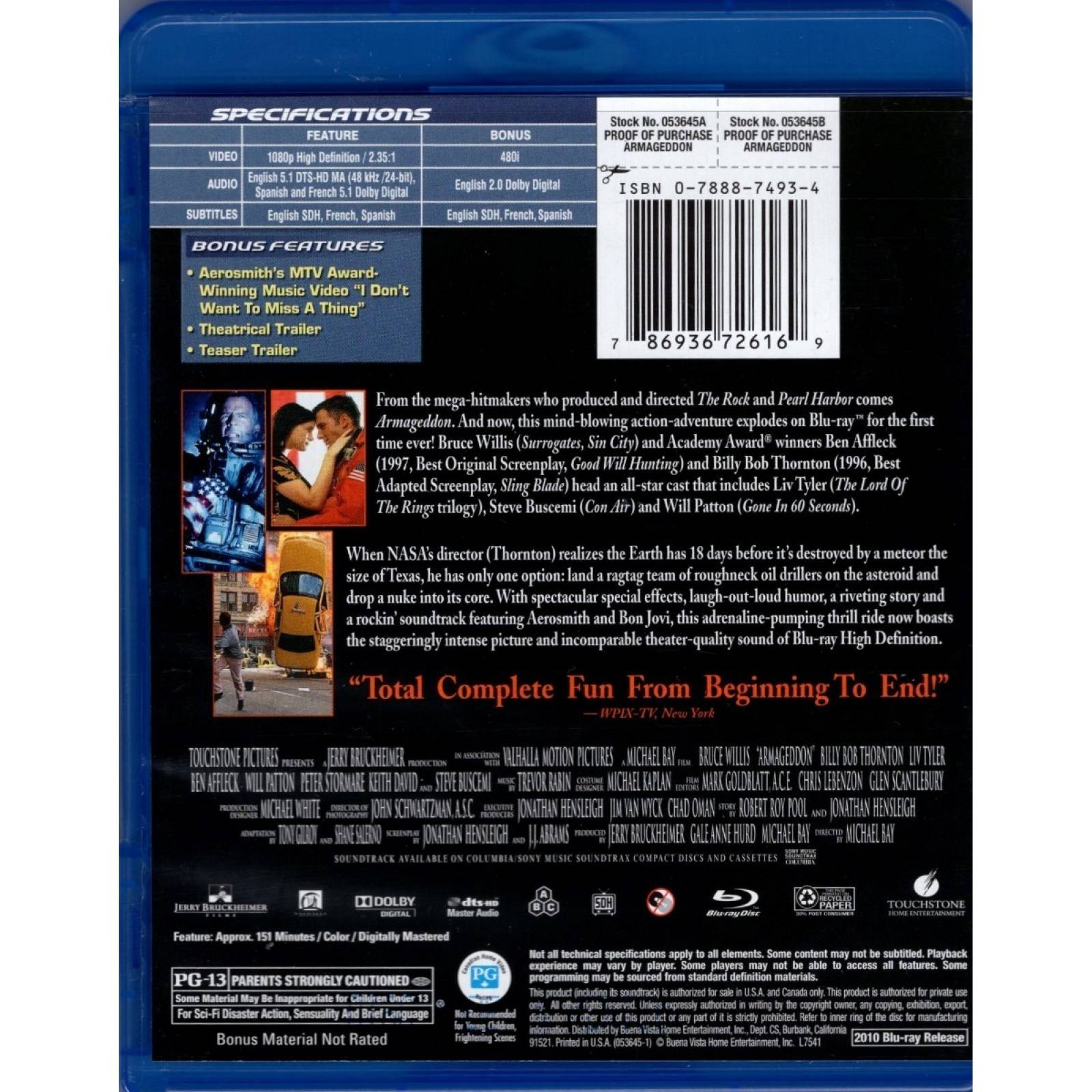Armageddon Bruce Willis , Ben Affleck Pelicula Blu-ray
