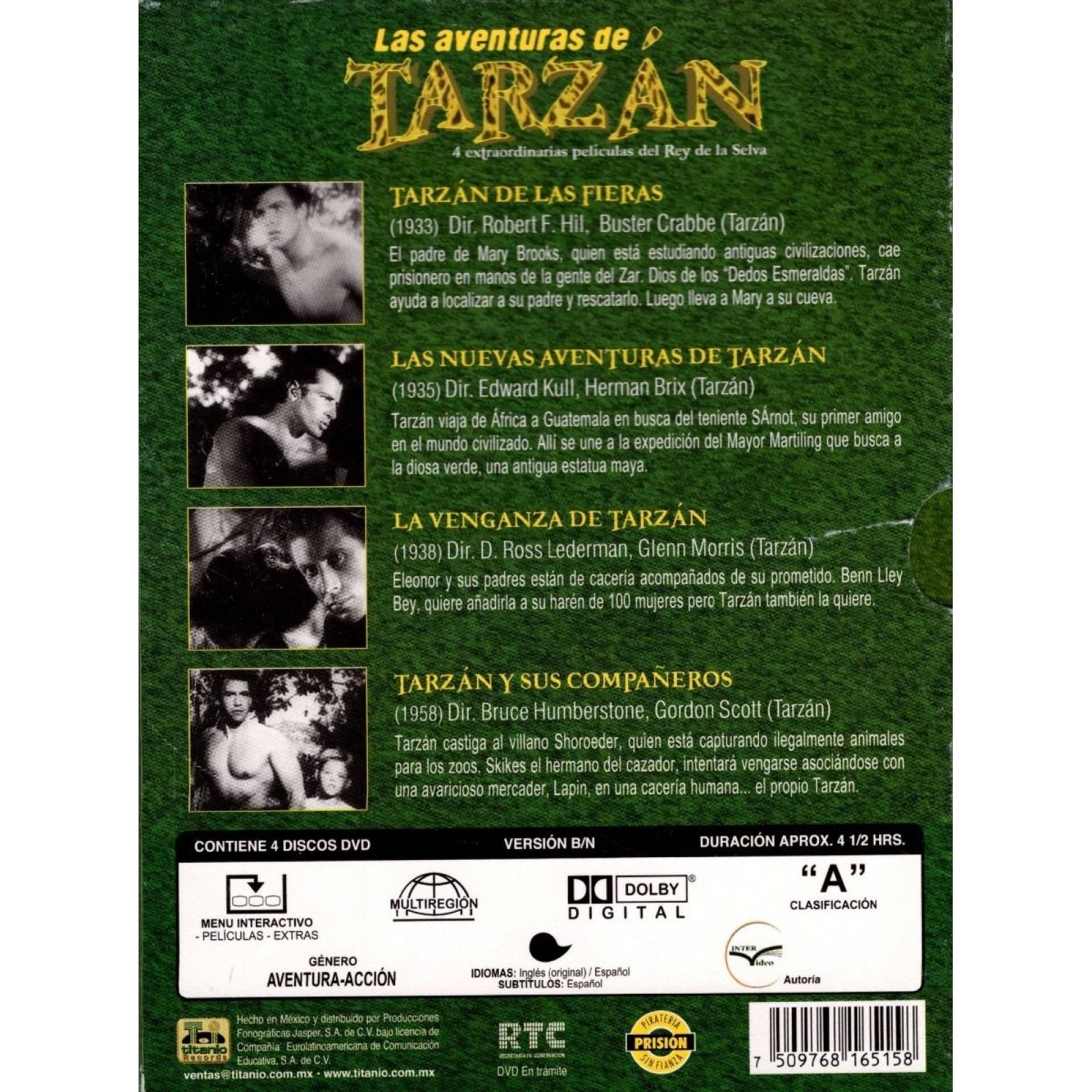 Las Aventuras De Tarzan 4 Peliculas Dvd