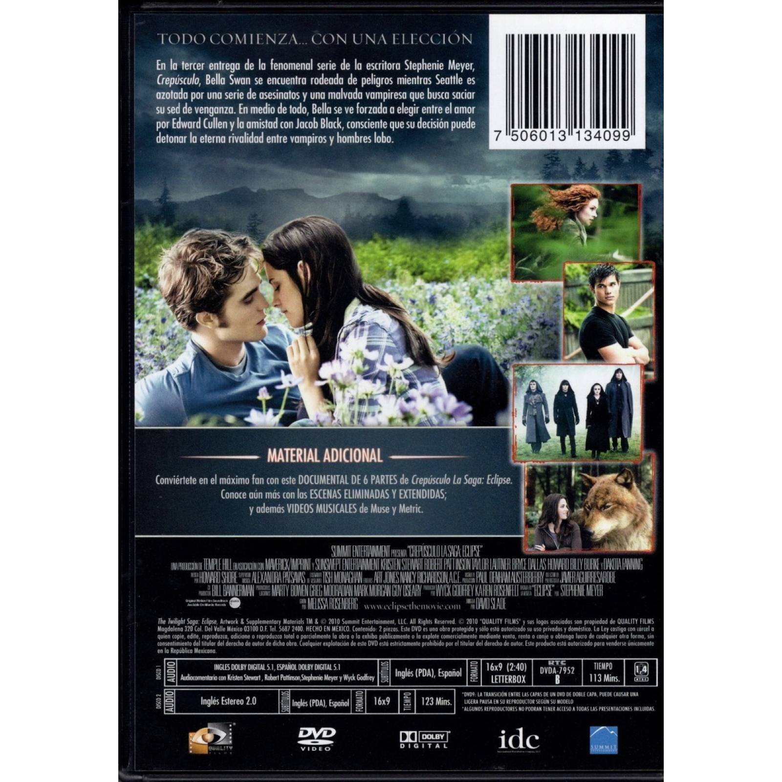 Eclipse Kristen Stewart Pelicula Dos Discos Dvd.