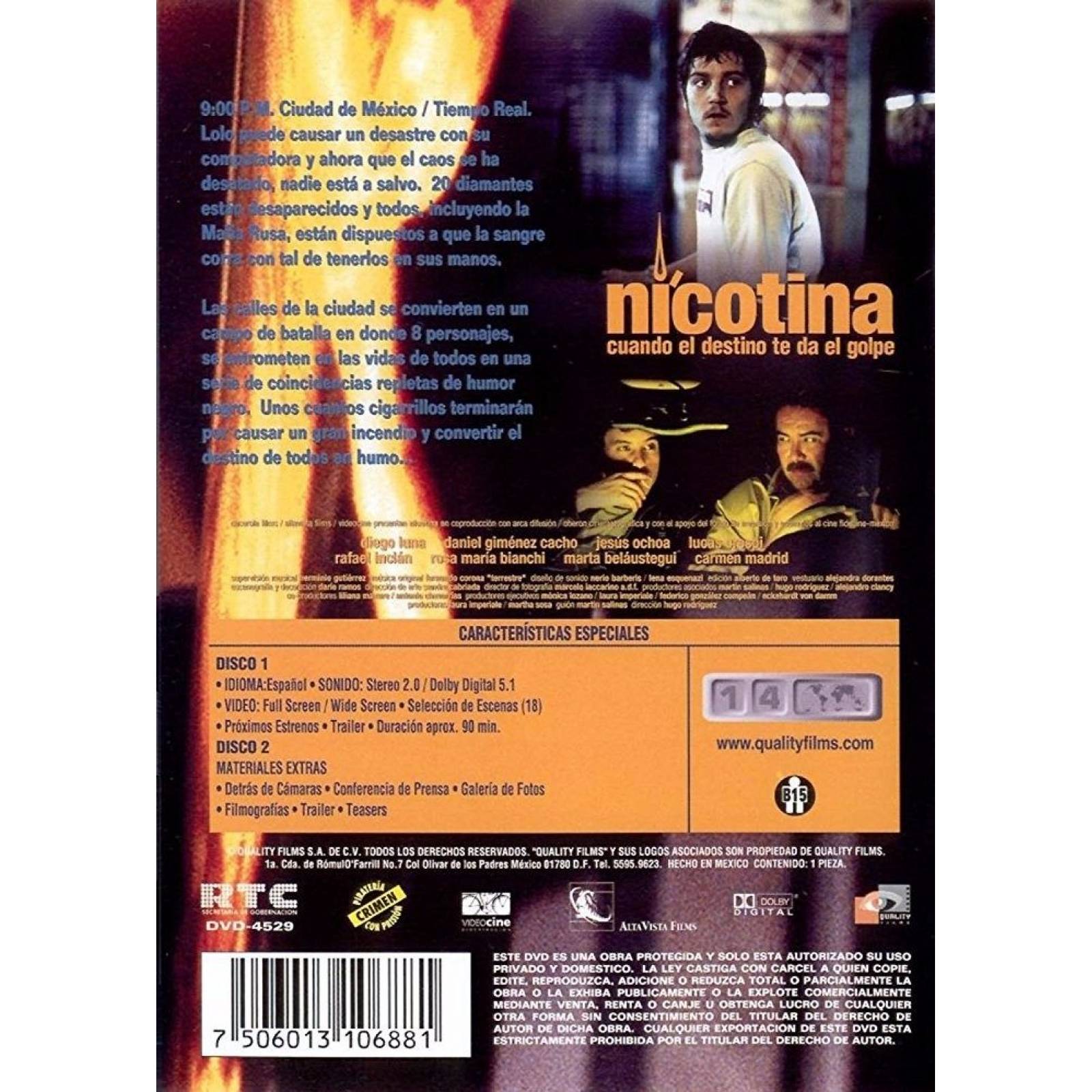 Nicotina Diego Luna Pelicula 2 Dos Discos Dvd