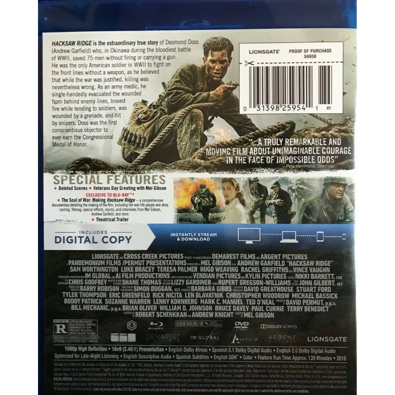 Hasta El Ultimo Hombre Andrew Garfield Pelicula Blu-ray +dvd