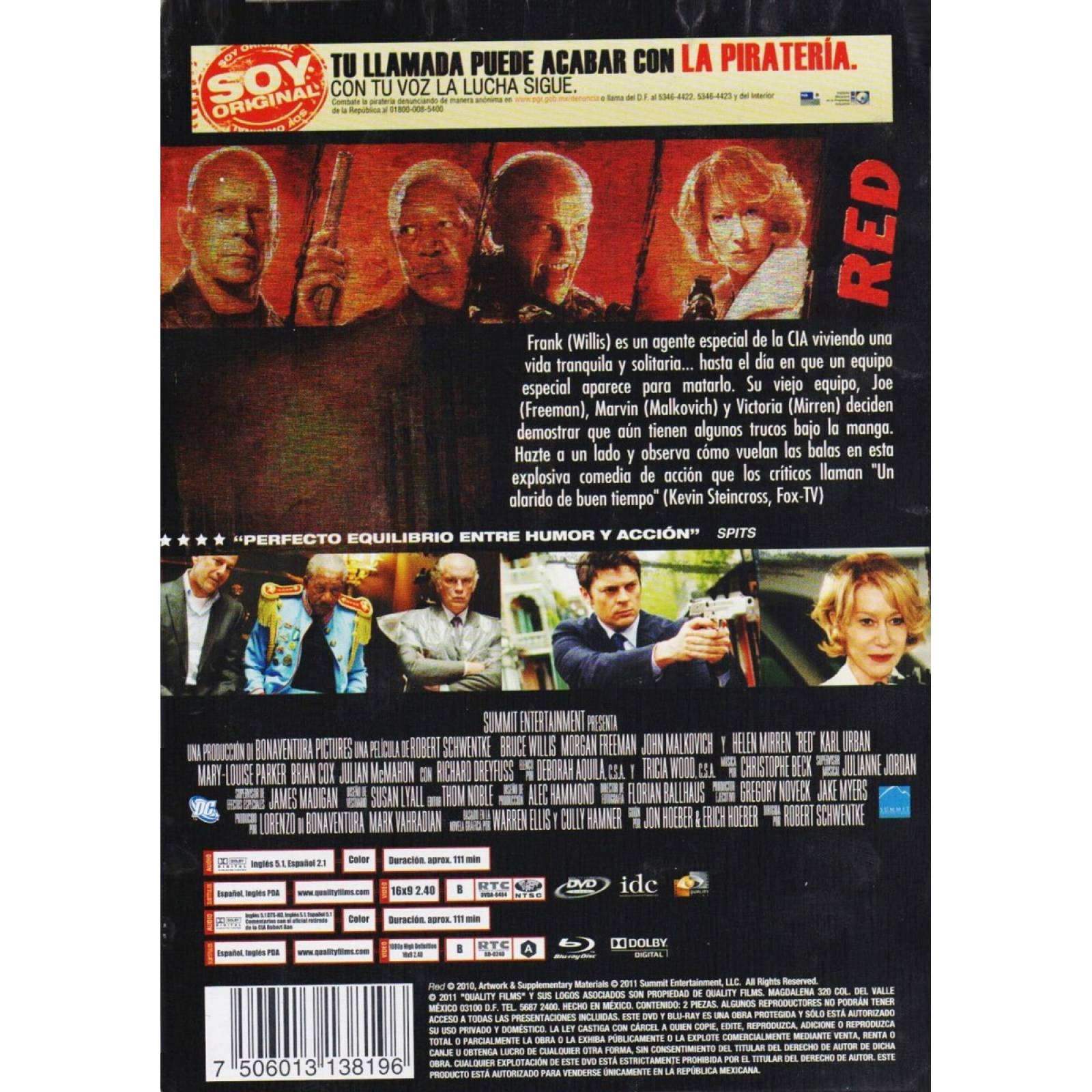 Red Bruce Willis Steelbook Pelicula Blu-ray + Dvd