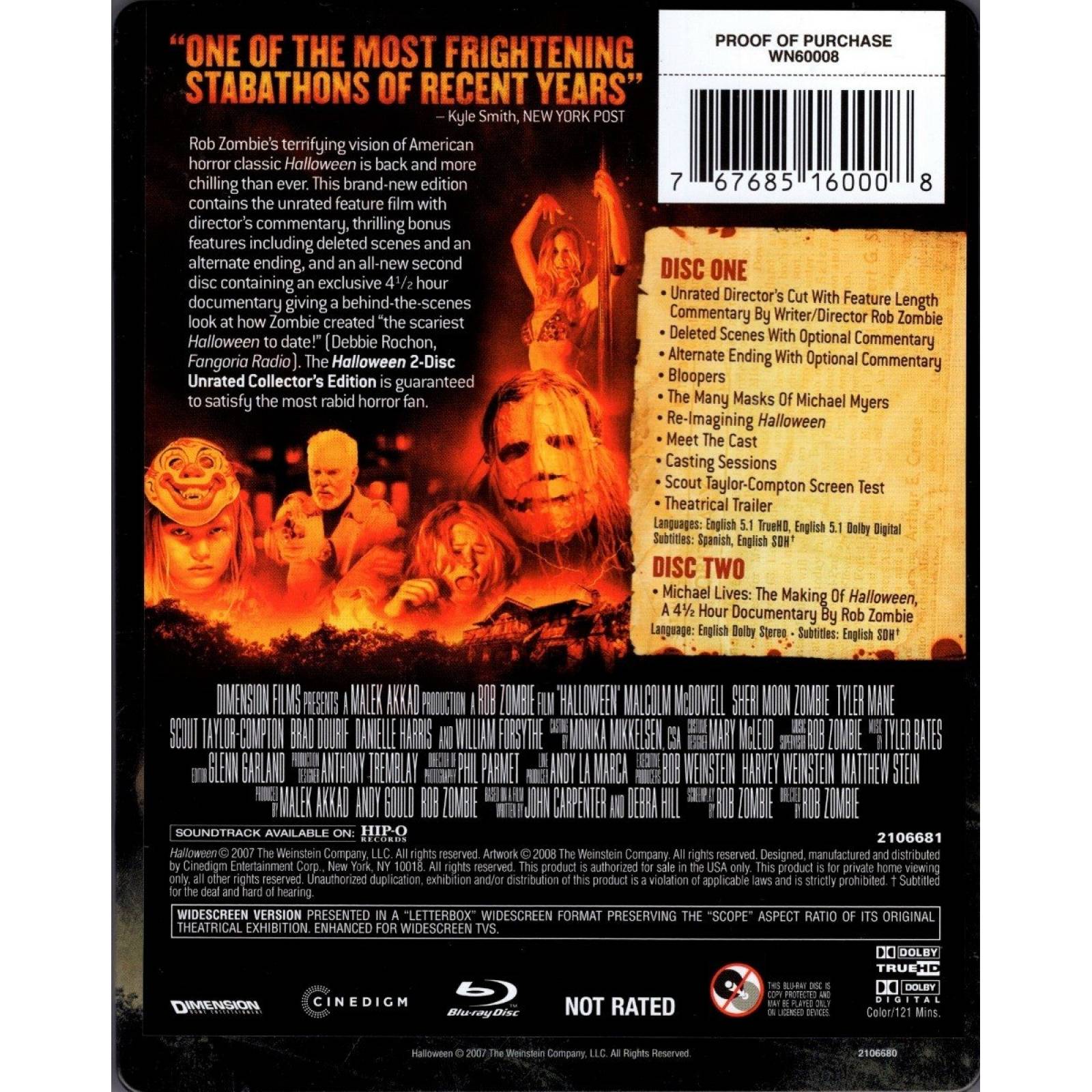 Halloween 2007 Rob Zombie Steelbook Pelicula Blu-ray