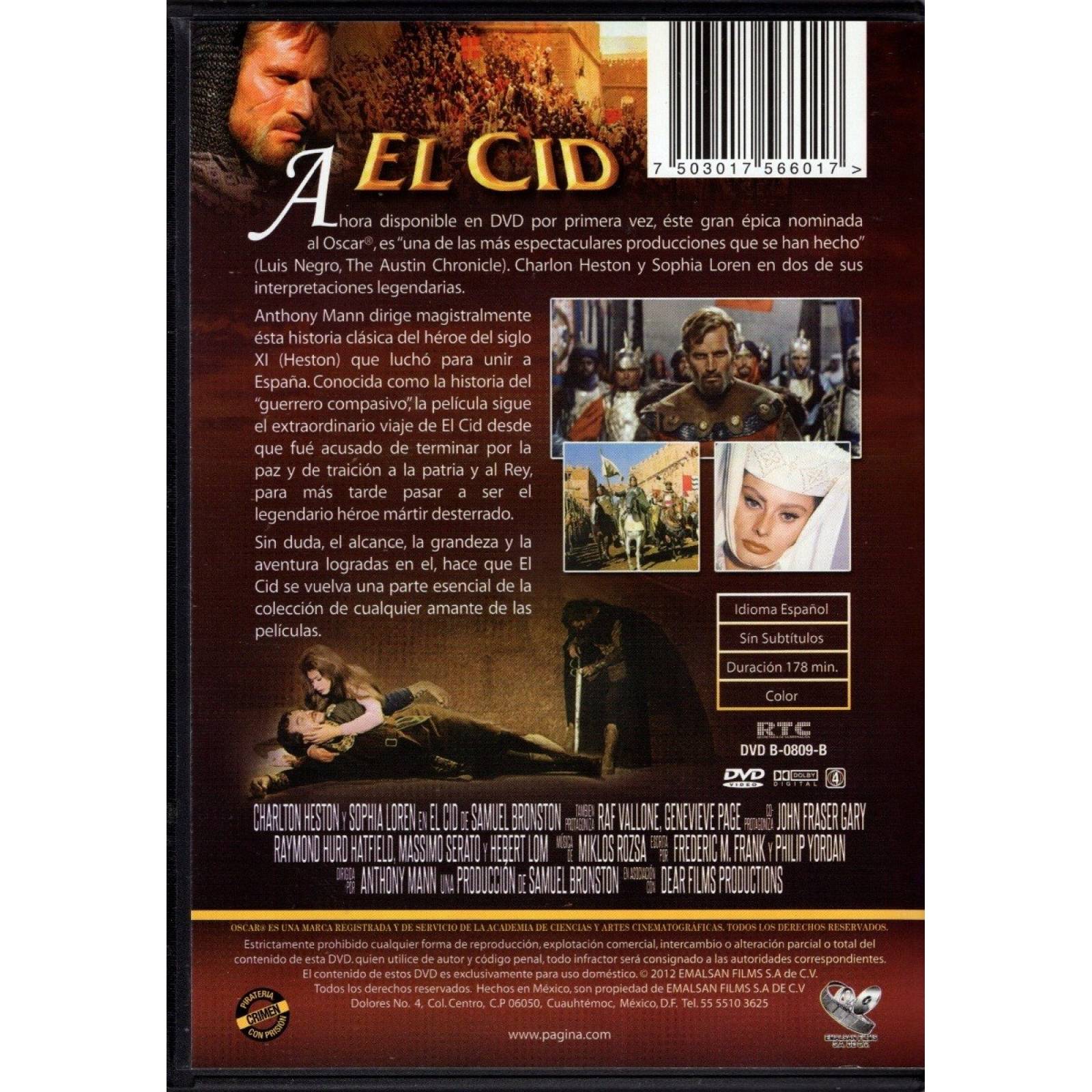 El Cid Charlton Heston Coleccion 2 Discos Pelicula Dvd