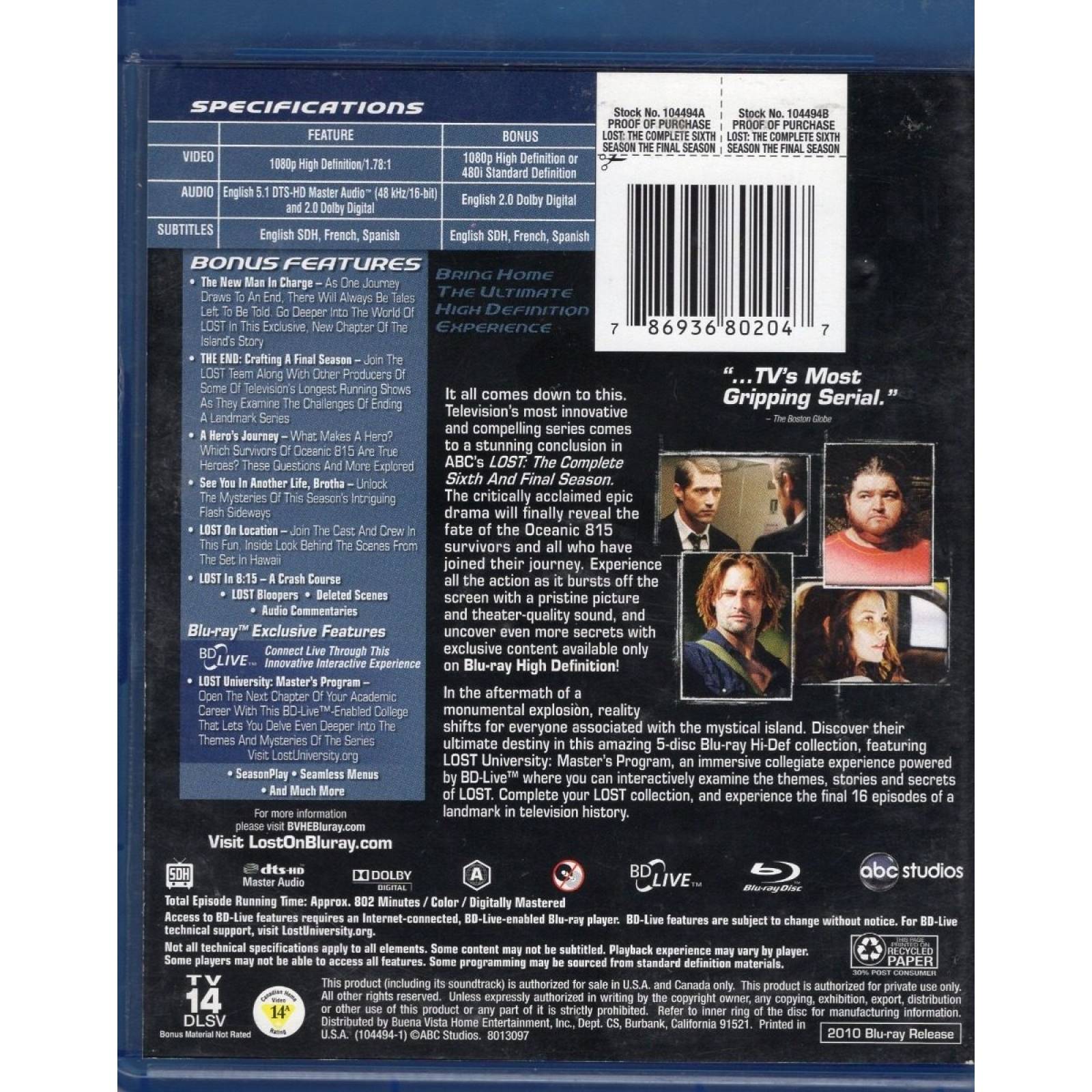 Lost Sexta Temporada 6 Seis Blu-ray