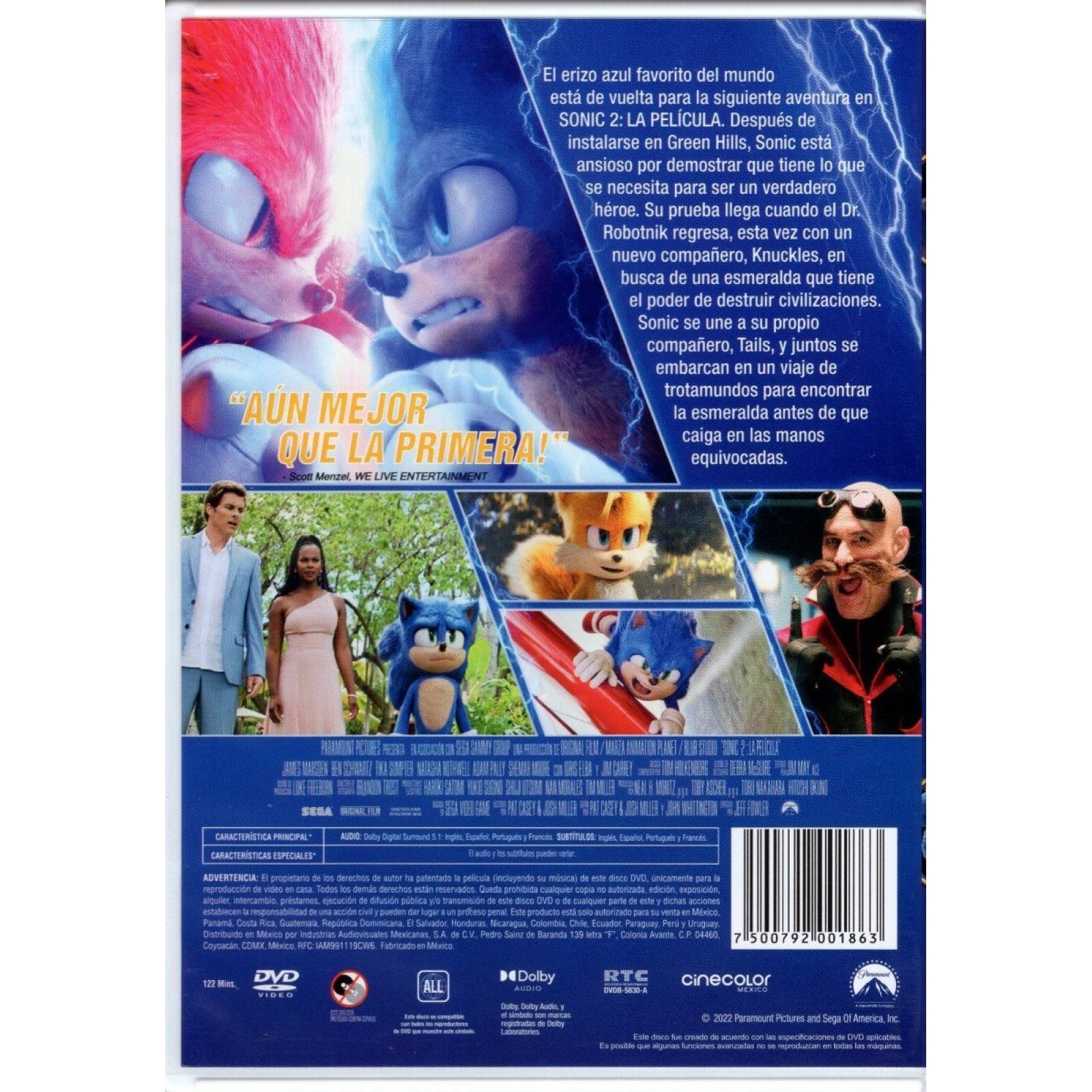 Sonic 2 Dos Jim Carrey 2022 Pelicula Dvd