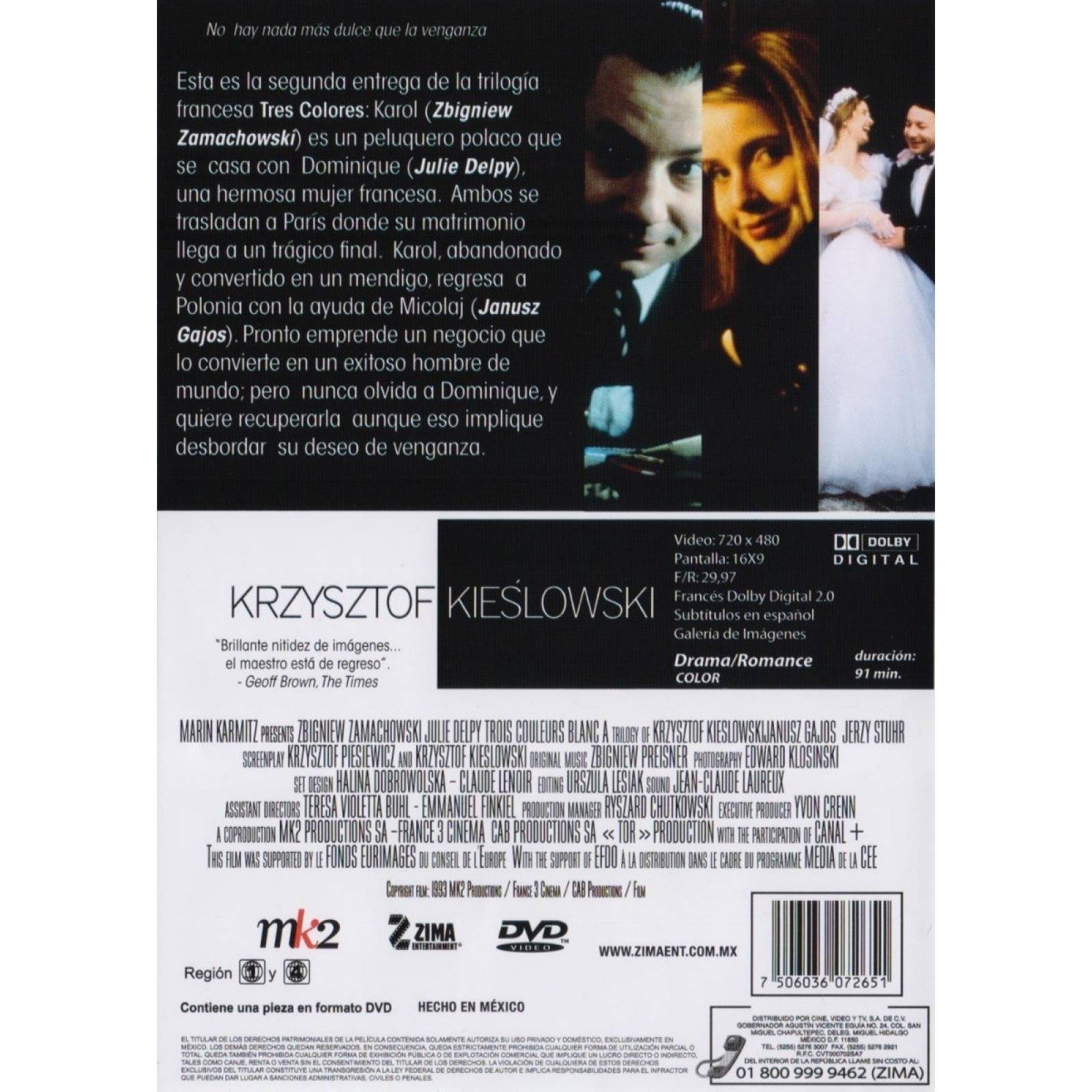Blanco Tres Colores Krzysztof Kieslowski Pelicula Dvd