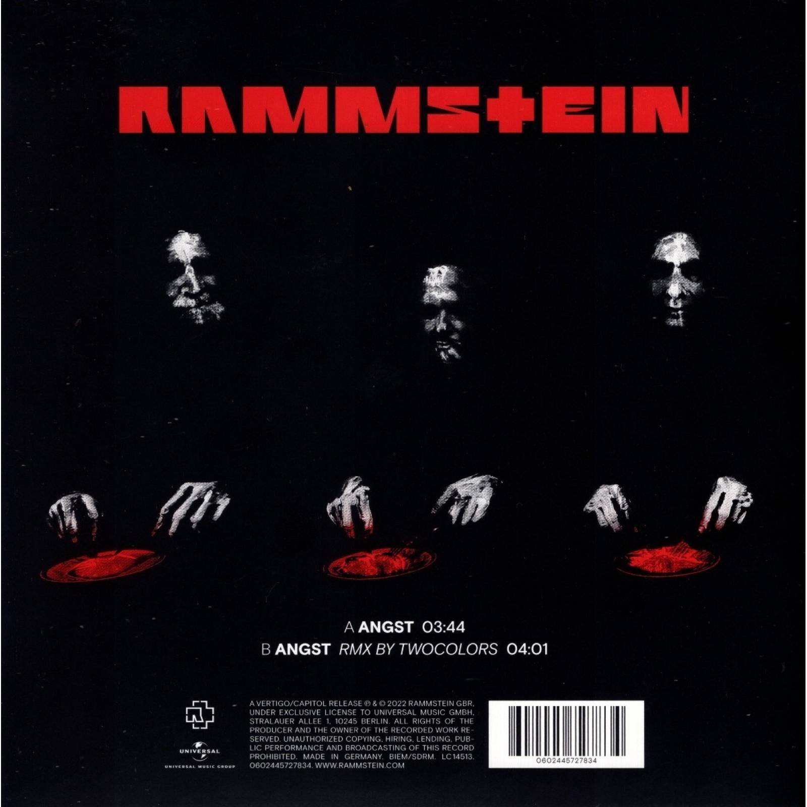 Rammstein Angst Single Lp Acetato Vinyl / Rojo