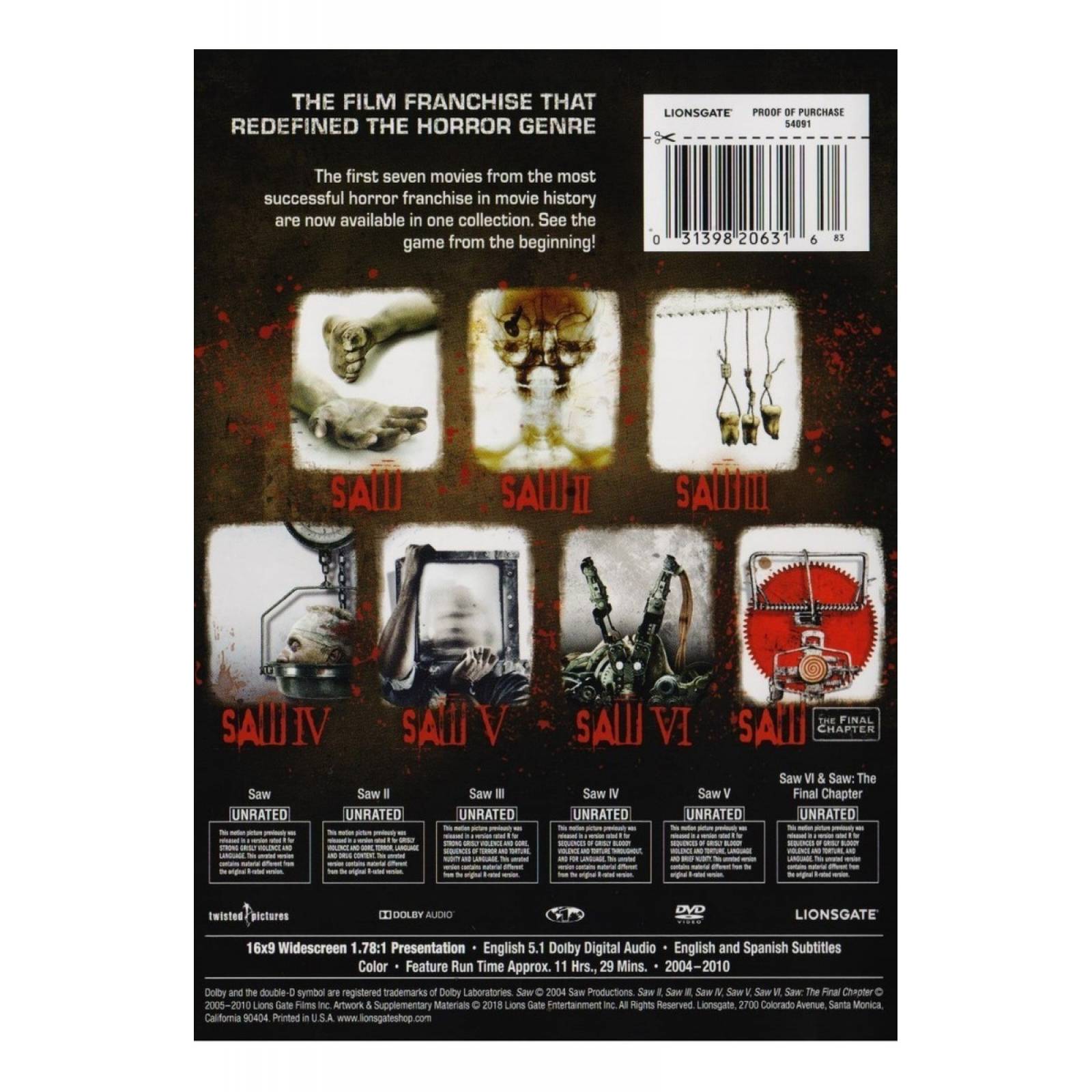 Saw 1 - 7 Collection Boxset Peliculas Dvd