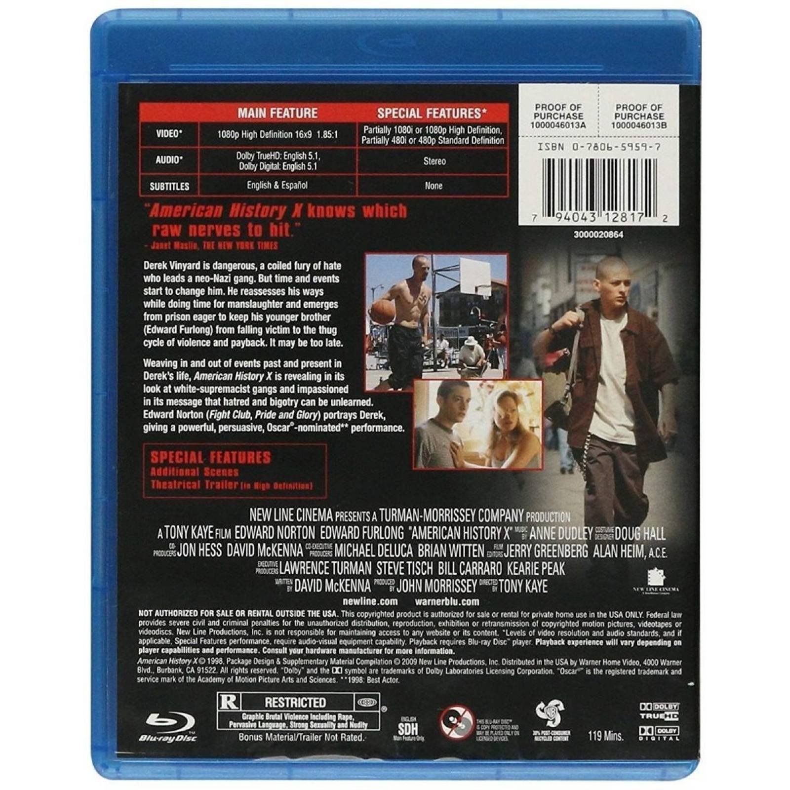 Historia Americana X Edward Norton Pelicula Blu-ray