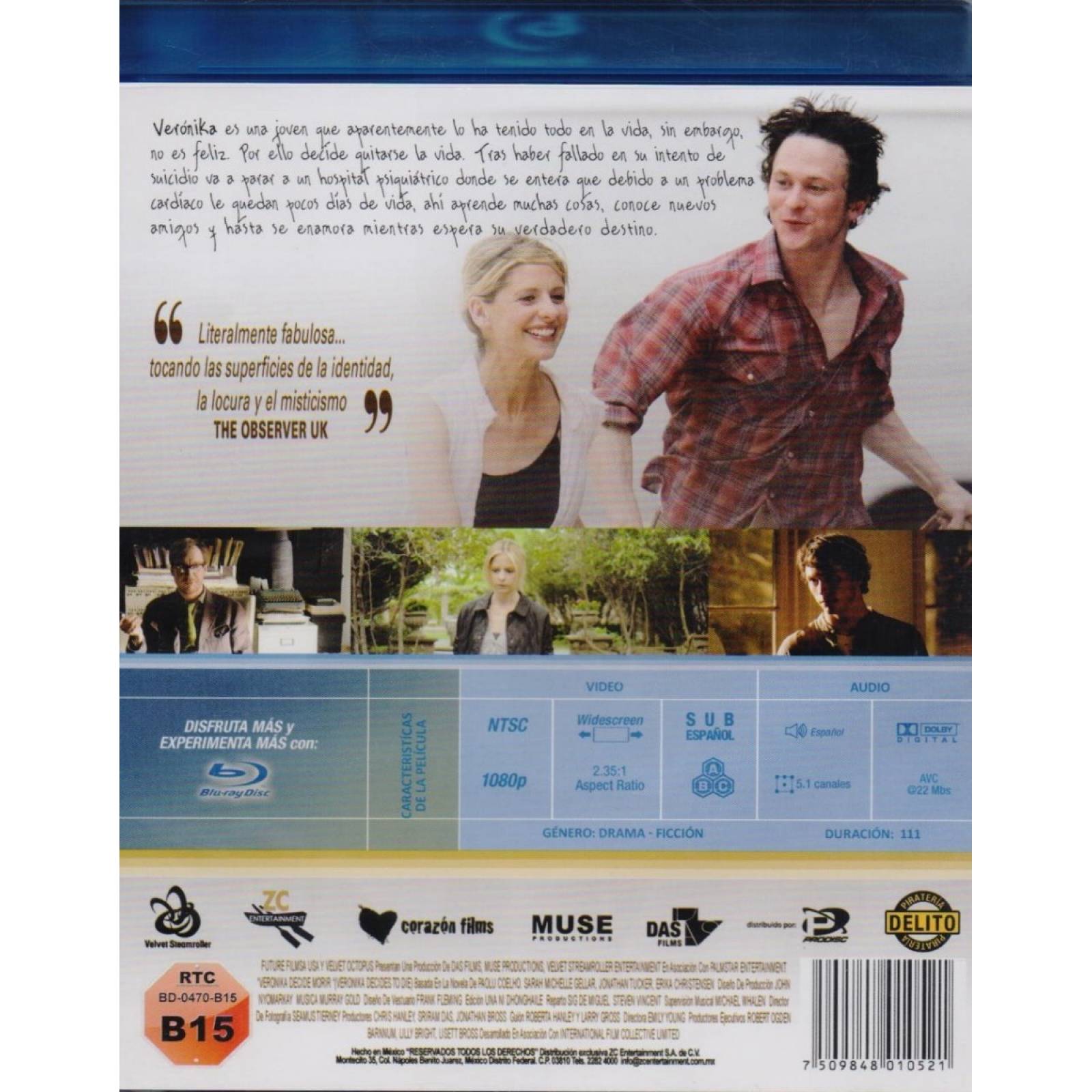 Veronika Decide Morir Sarah Michelle Pelicula Blu-ray