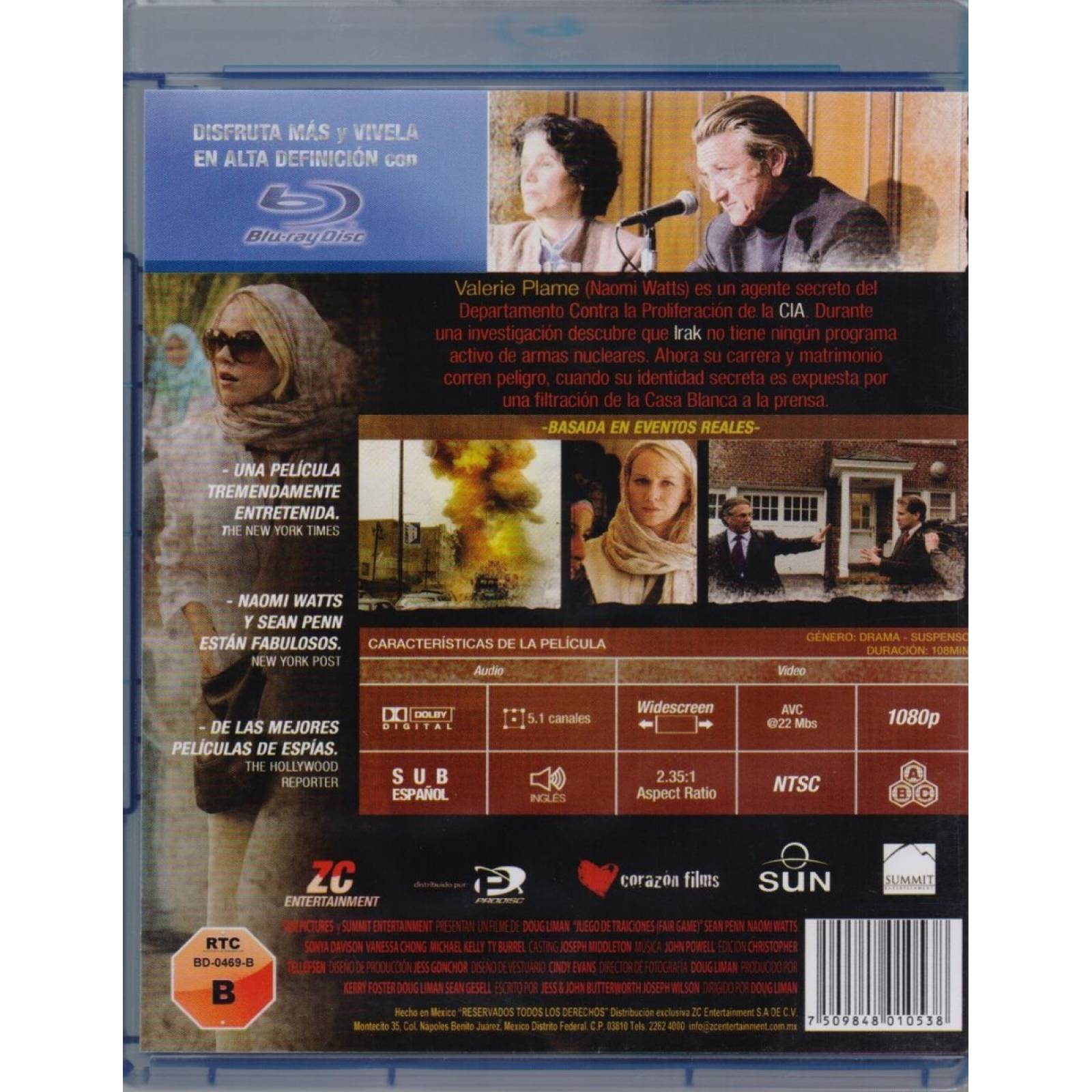 Juego De Traiciones Fair Game Naomi Watts Pelicula Blu-ray