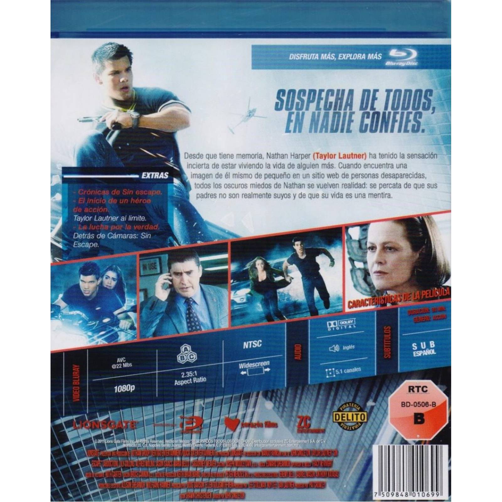Sin Escape Abduction Taylor Lautner Pelicula Blu-ray.