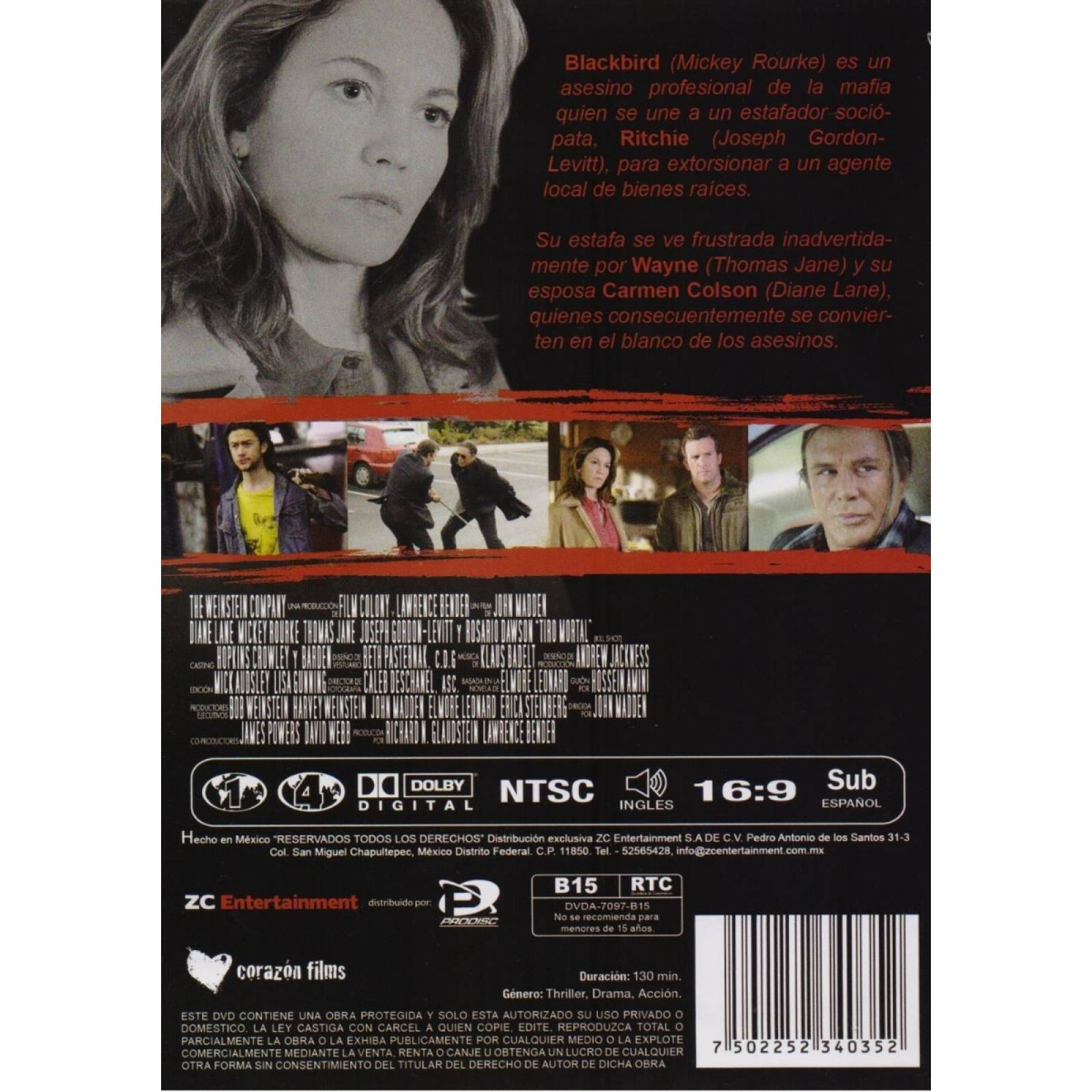 Tiro Mortal Killshot Diane Lane Pelicula Dvd.