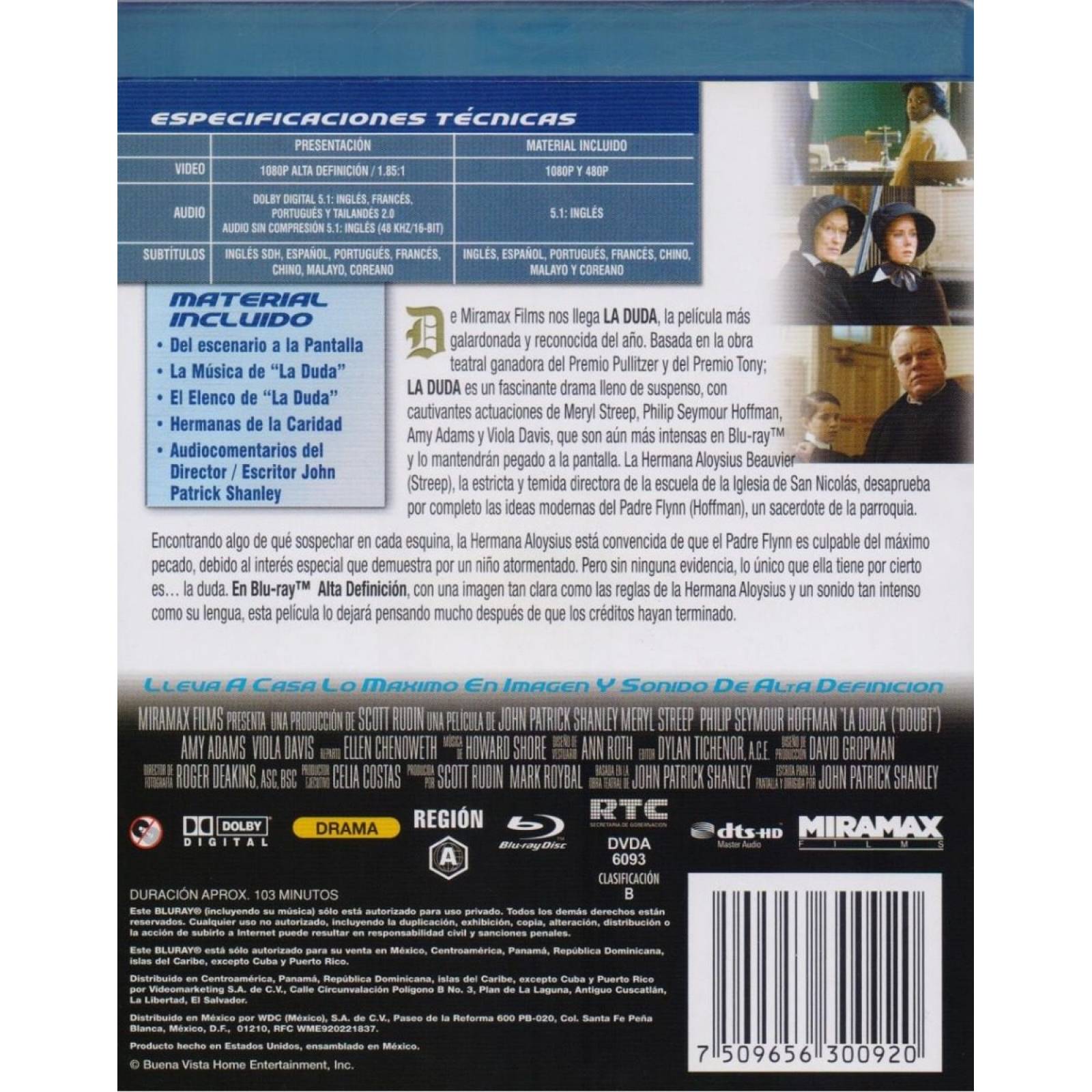 La Duda Doubt Meryl Streep Amy Adams Pelicula Blu-ray