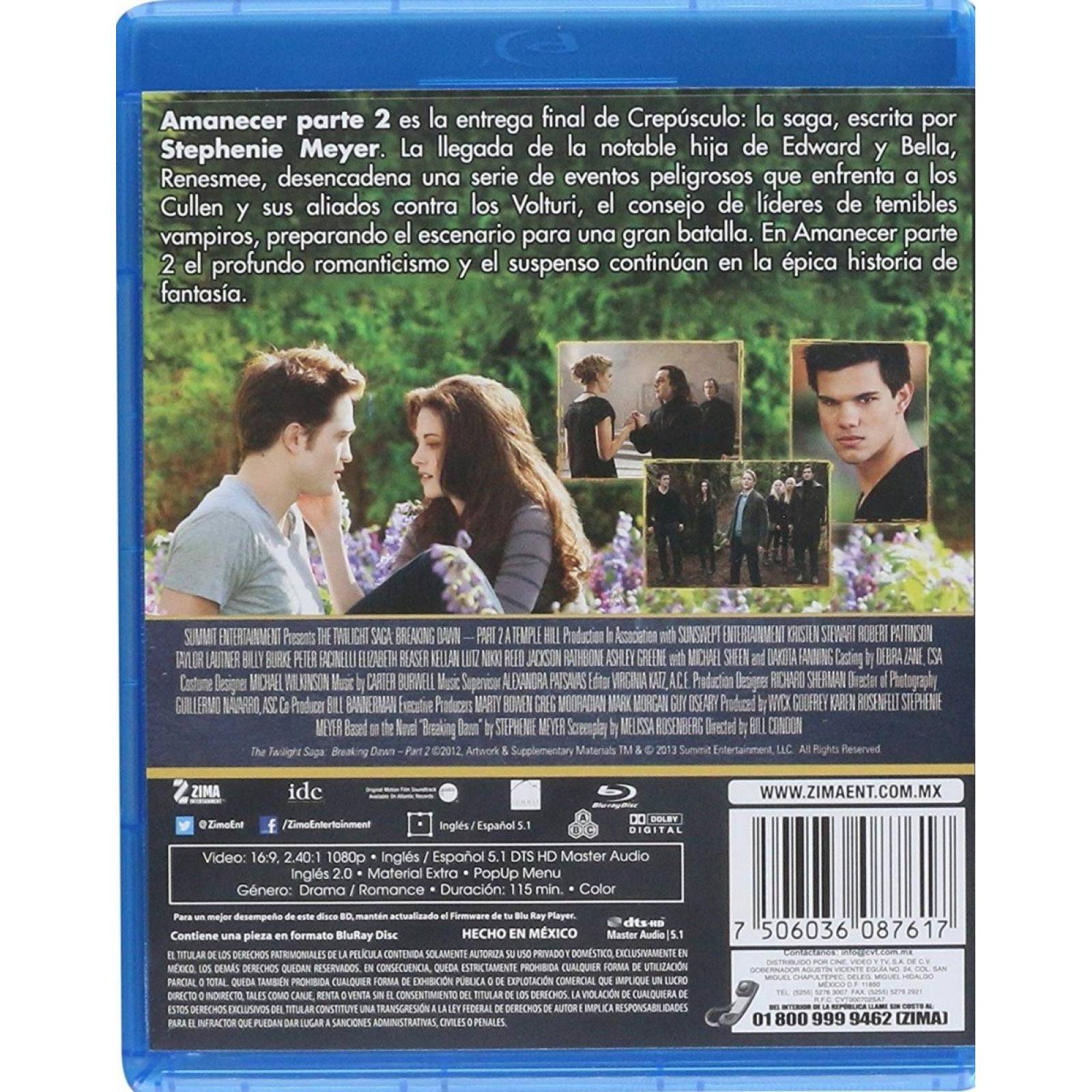 Amanecer Parte 2 Dos Saga Crepusculo Pelicula Blu-ray